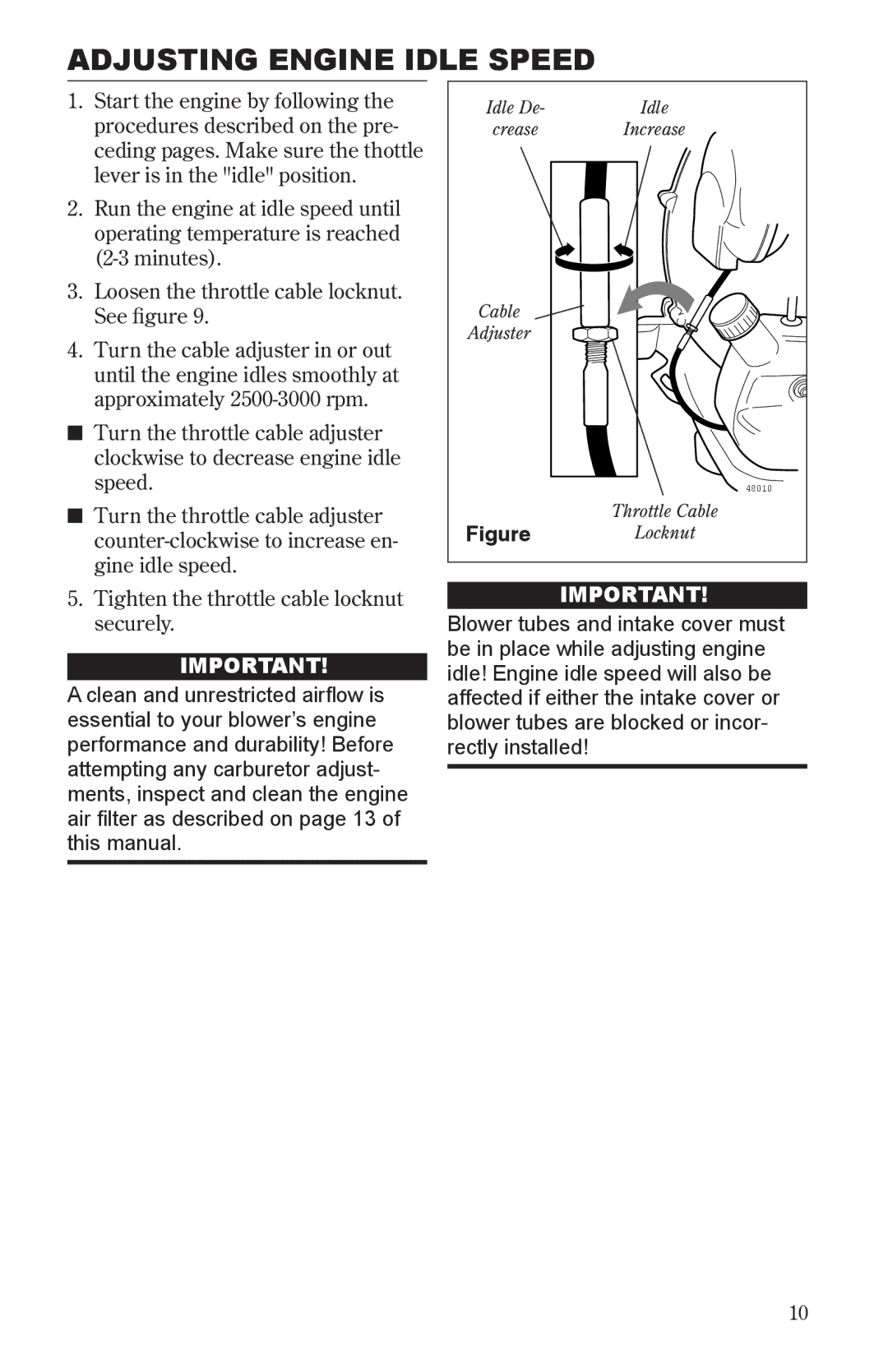 Shindaiwa 68232-94011, EB501EPA2 manual Adjusting Engine Idle Speed 