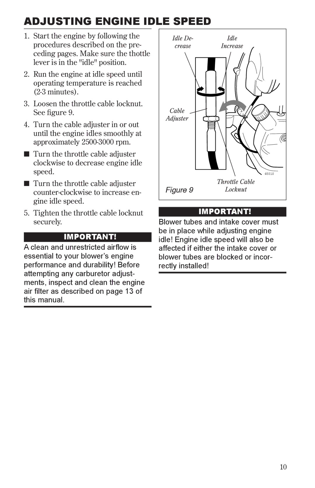 Shindaiwa 68241-94310, EB501/EVC manual Adjusting Engine Idle Speed 