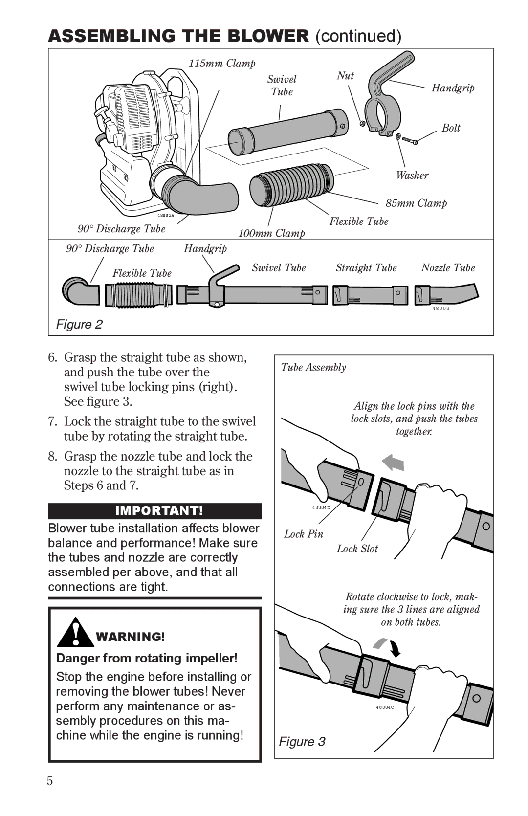 Shindaiwa EB501/EVC, 68241-94310 manual Blower tube installation affects blower, Balance and performance! Make sure 