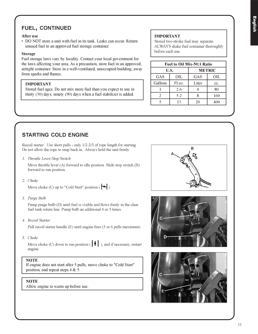 Shindaiwa 82050, EB633RT manual Starting cold engine, Metric 