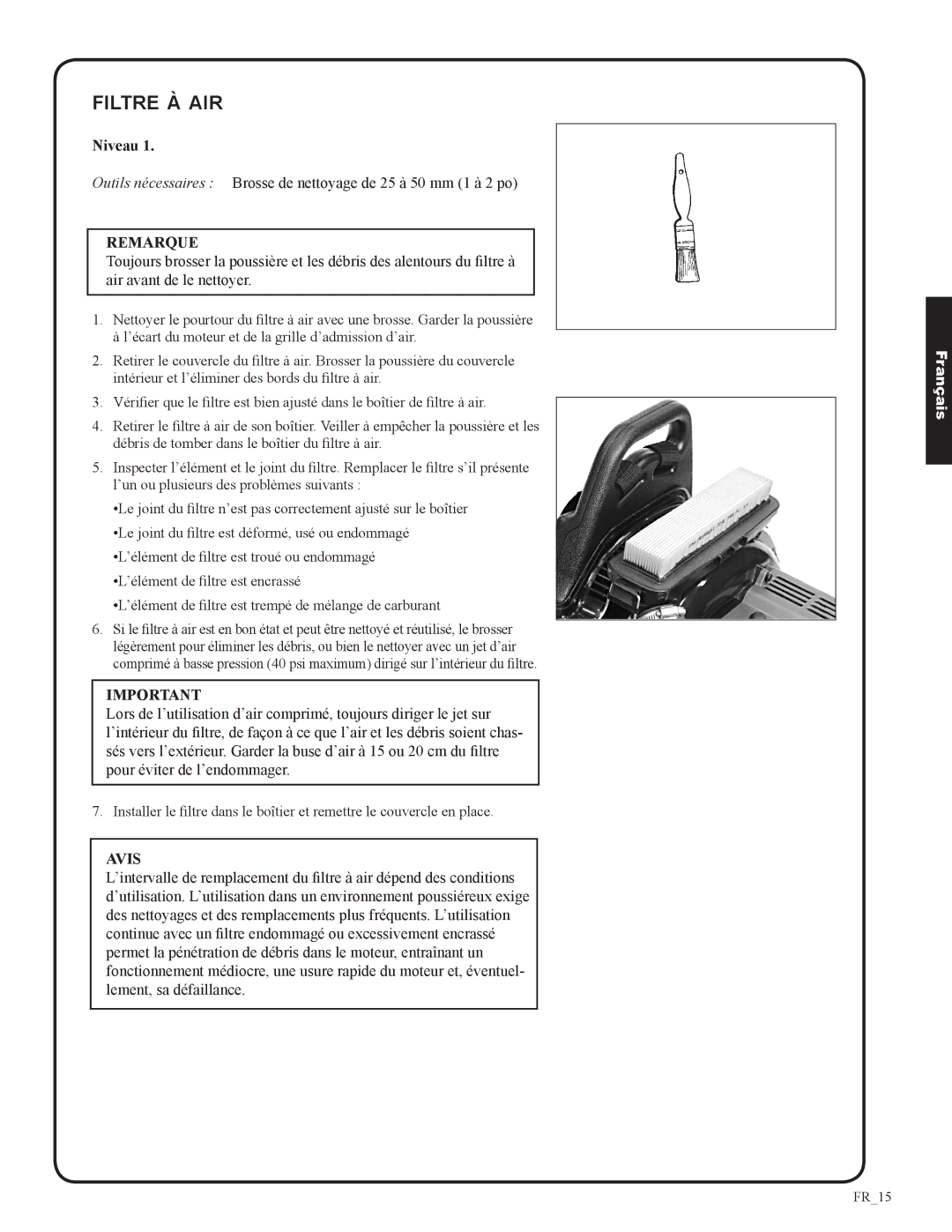 Shindaiwa 82050, EB633RT manual Filtre à air, Avis 