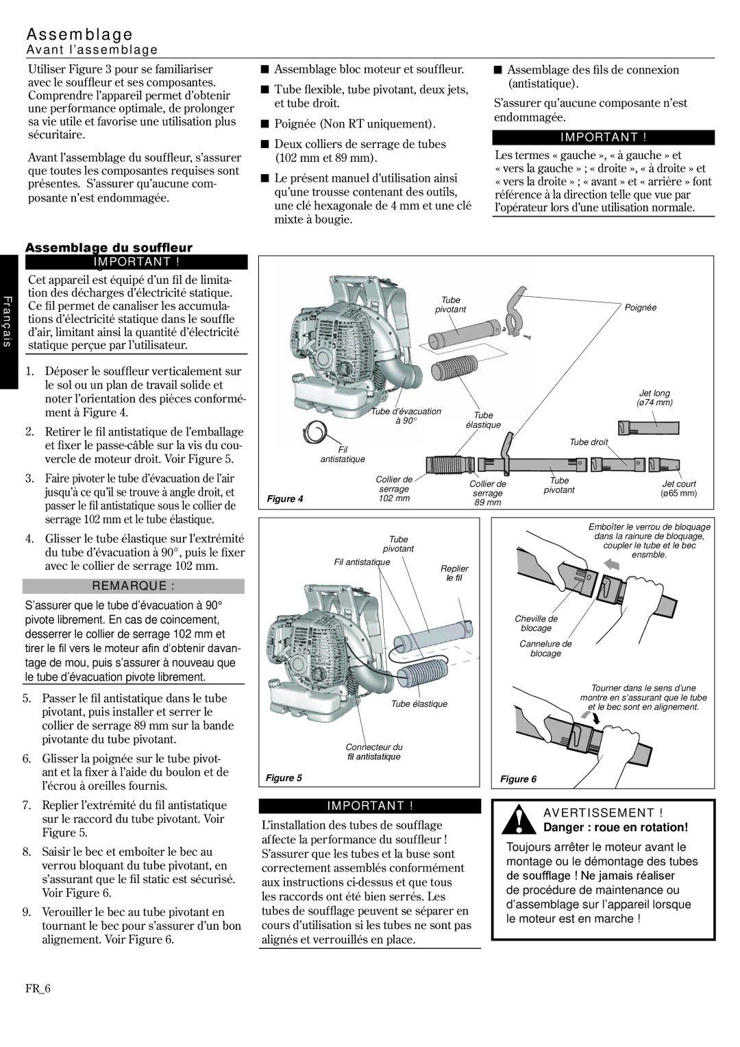 Shindaiwa EB802RT, 68242-94311 manual Avant l’assemblage, Assemblage du souffleur AssemblingIMPORTANTthe Unit 