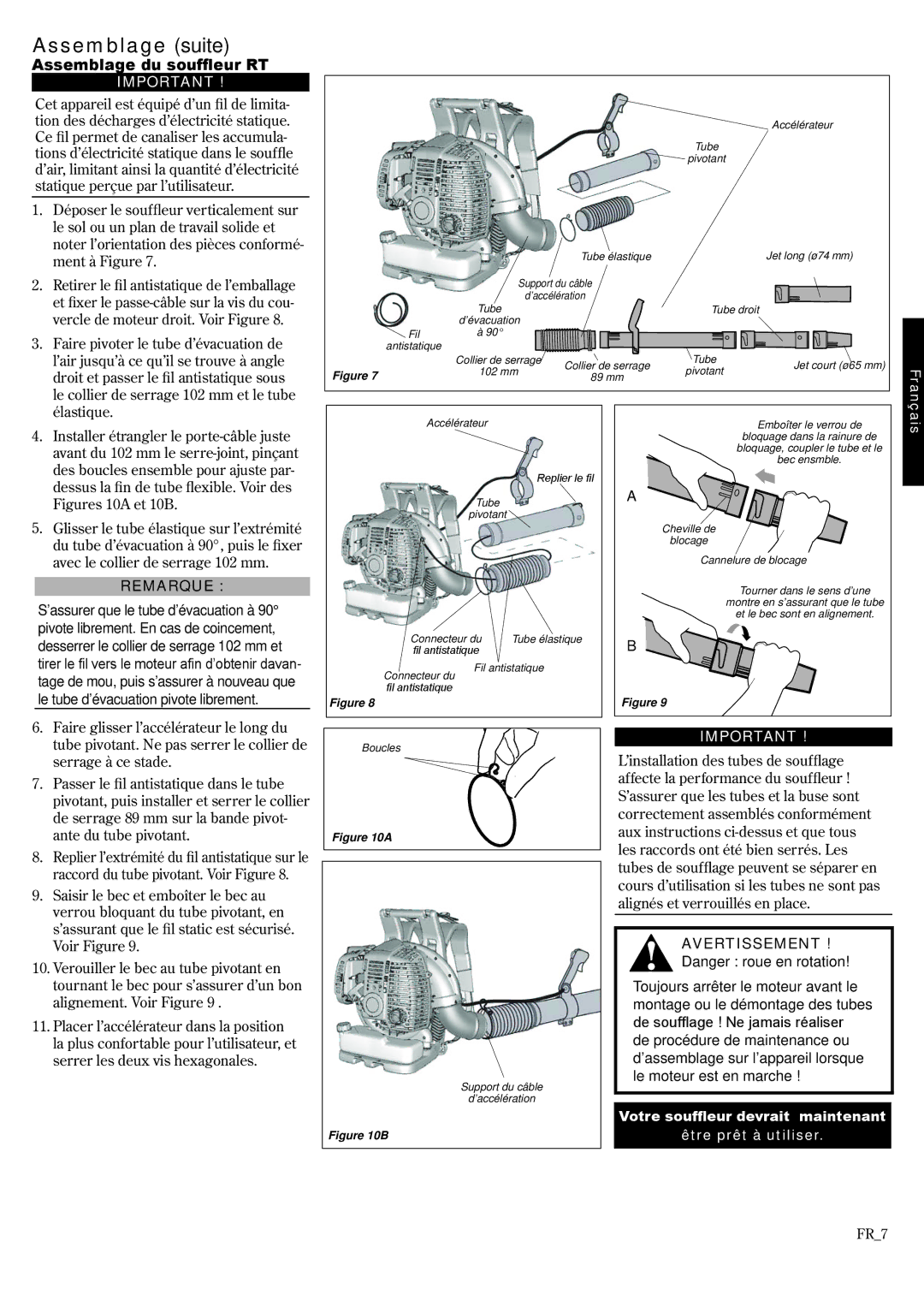 Shindaiwa 68242-94311, EB802RT manual Assemblage suite, Assemblage du souffleur RT 