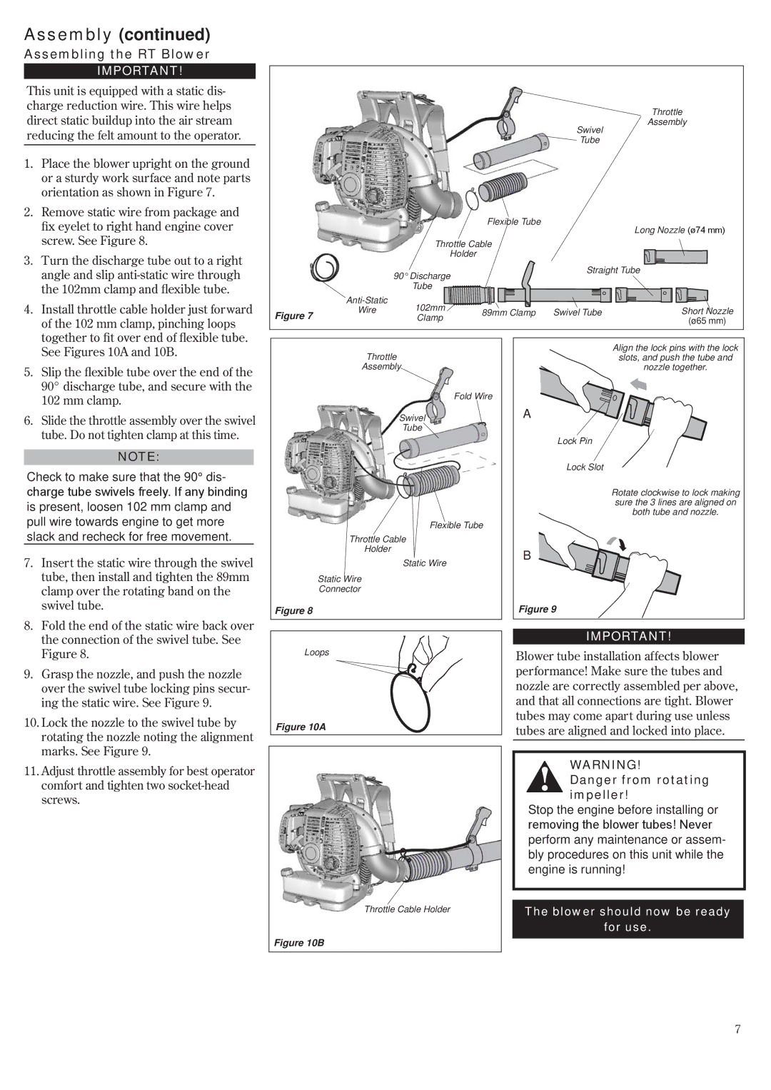 Shindaiwa EB802RT, 68242-94311 manual Assembling the RT Blower 