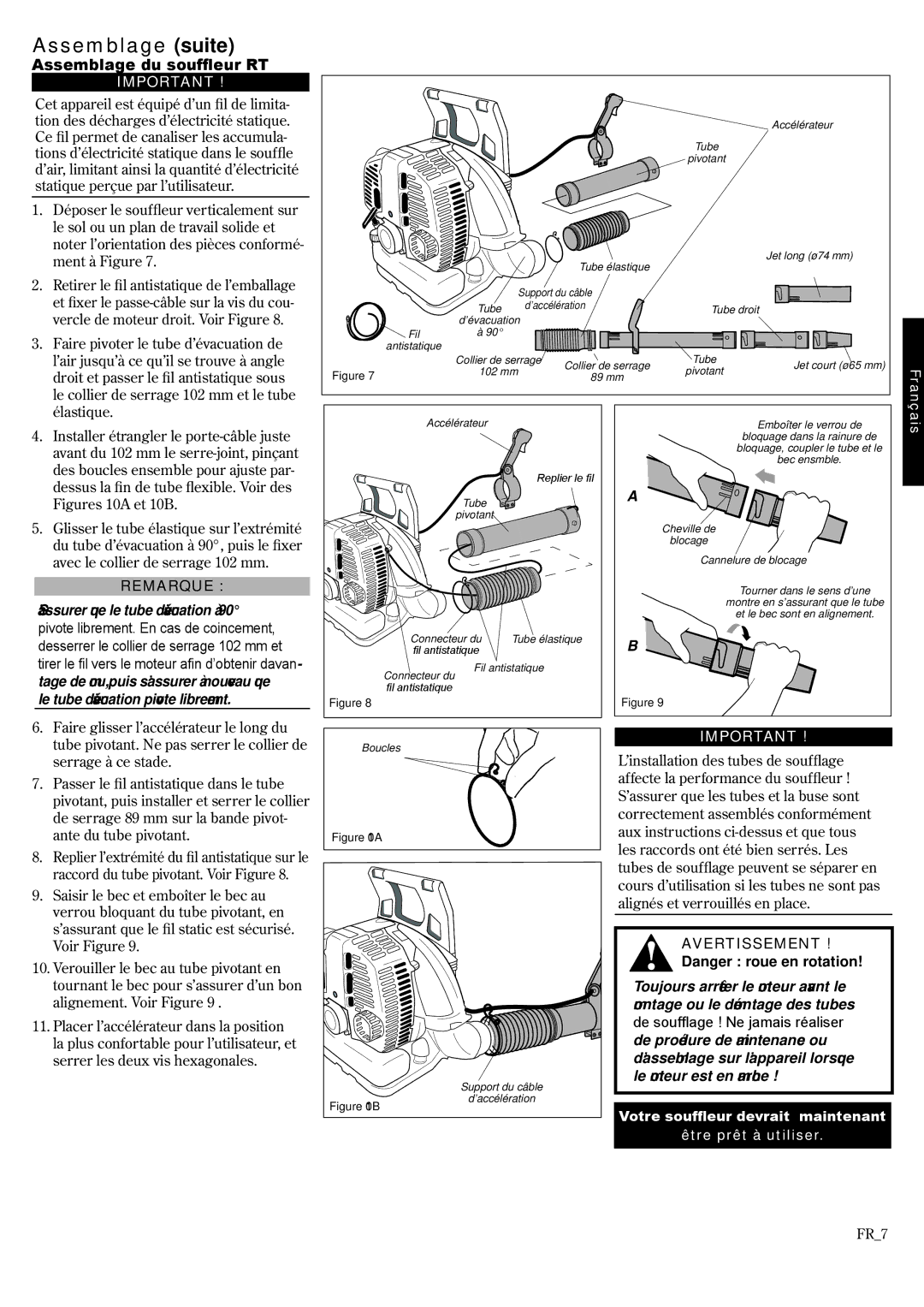 Shindaiwa 68915-94310, EB8520RT EVC manual Assemblage suite, Assemblage du souffleur RT 