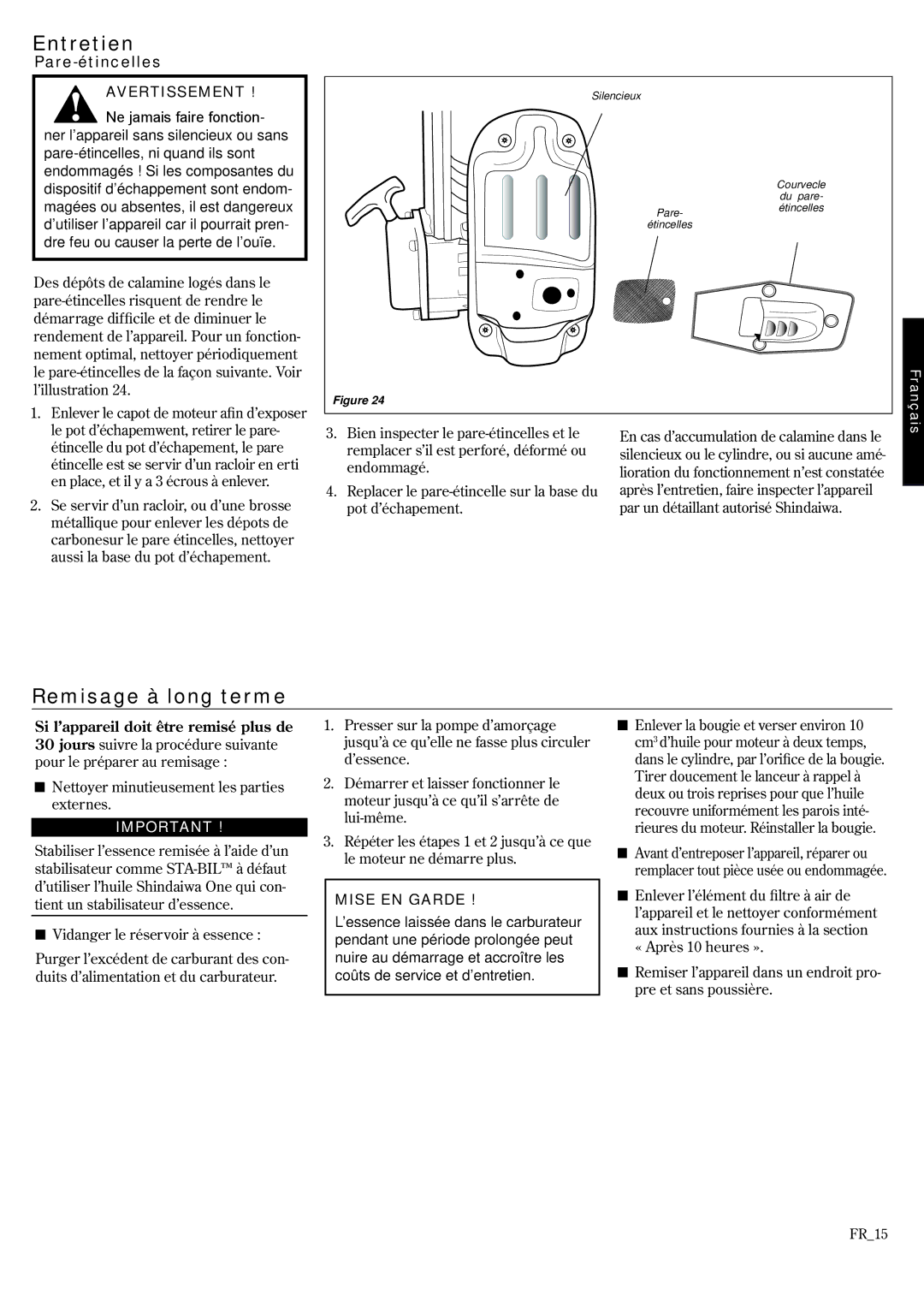 Shindaiwa EB8520RT EVC, 68915-94310 manual Remisage à long terme, Pare-étincelles 