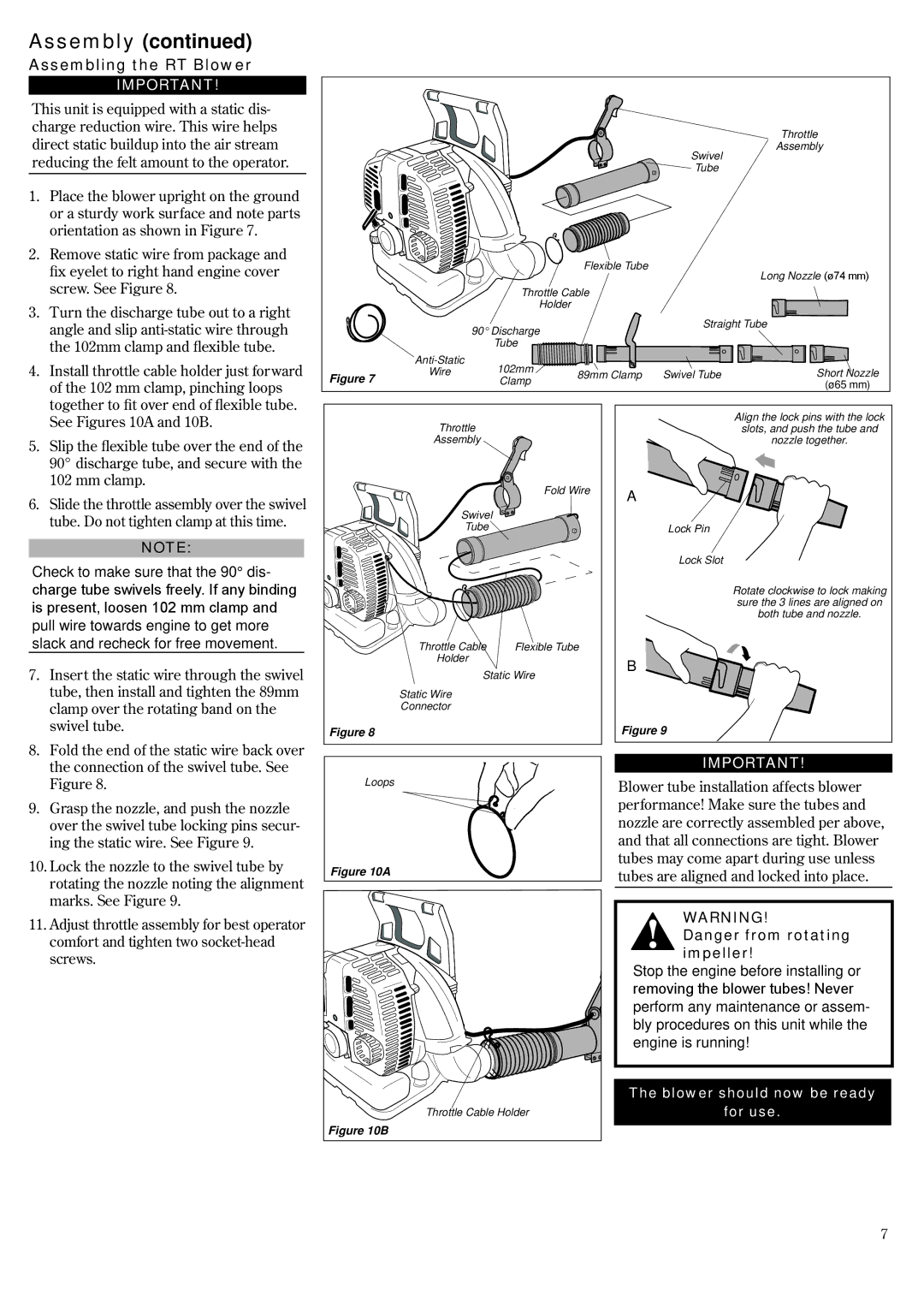 Shindaiwa EB8520RT EVC, 68915-94310 manual Assembling the RT Blower 