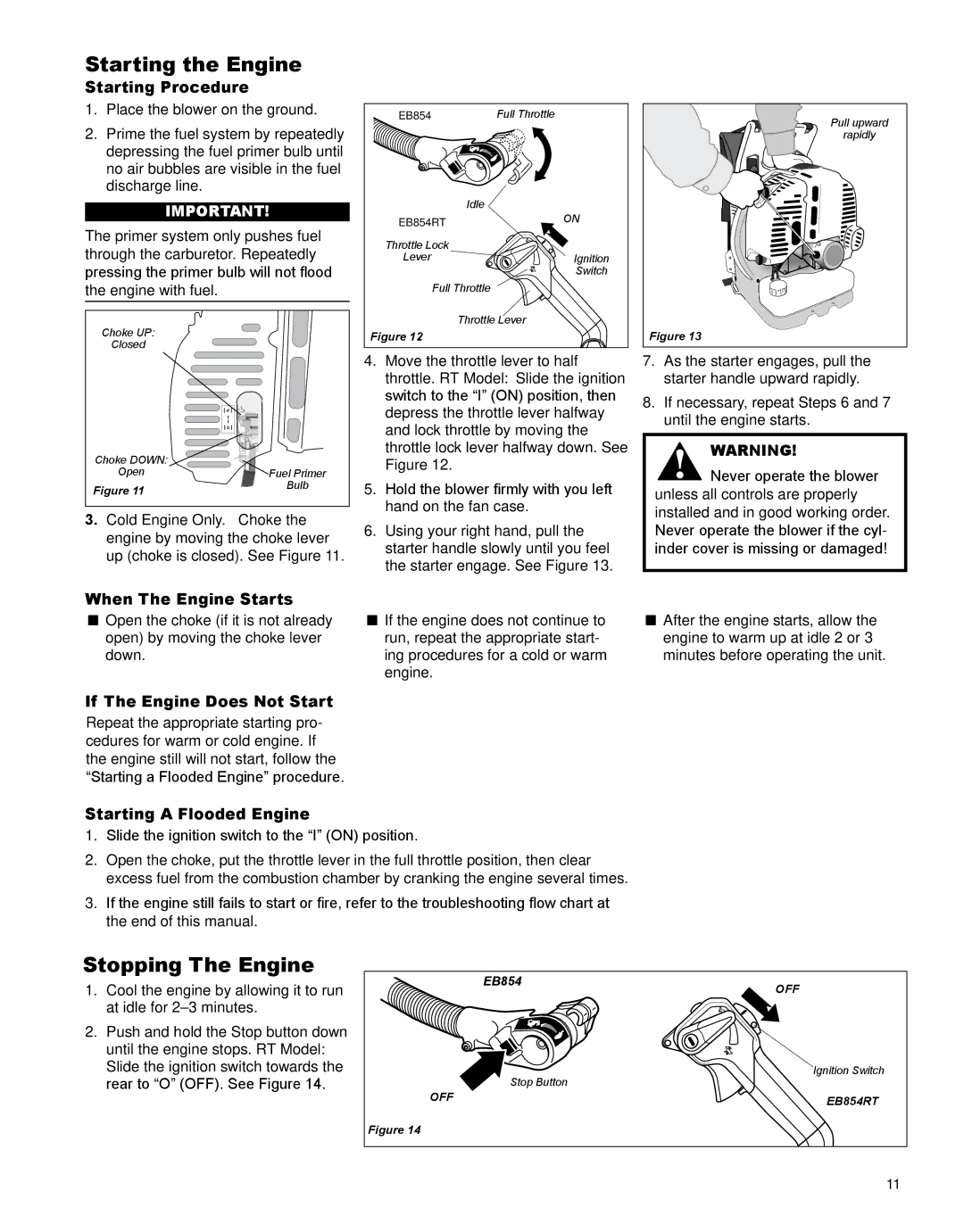 Shindaiwa EB854RT manual Stopping The Engine, Starting Procedure, When The Engine Starts, If The Engine Does Not Start 