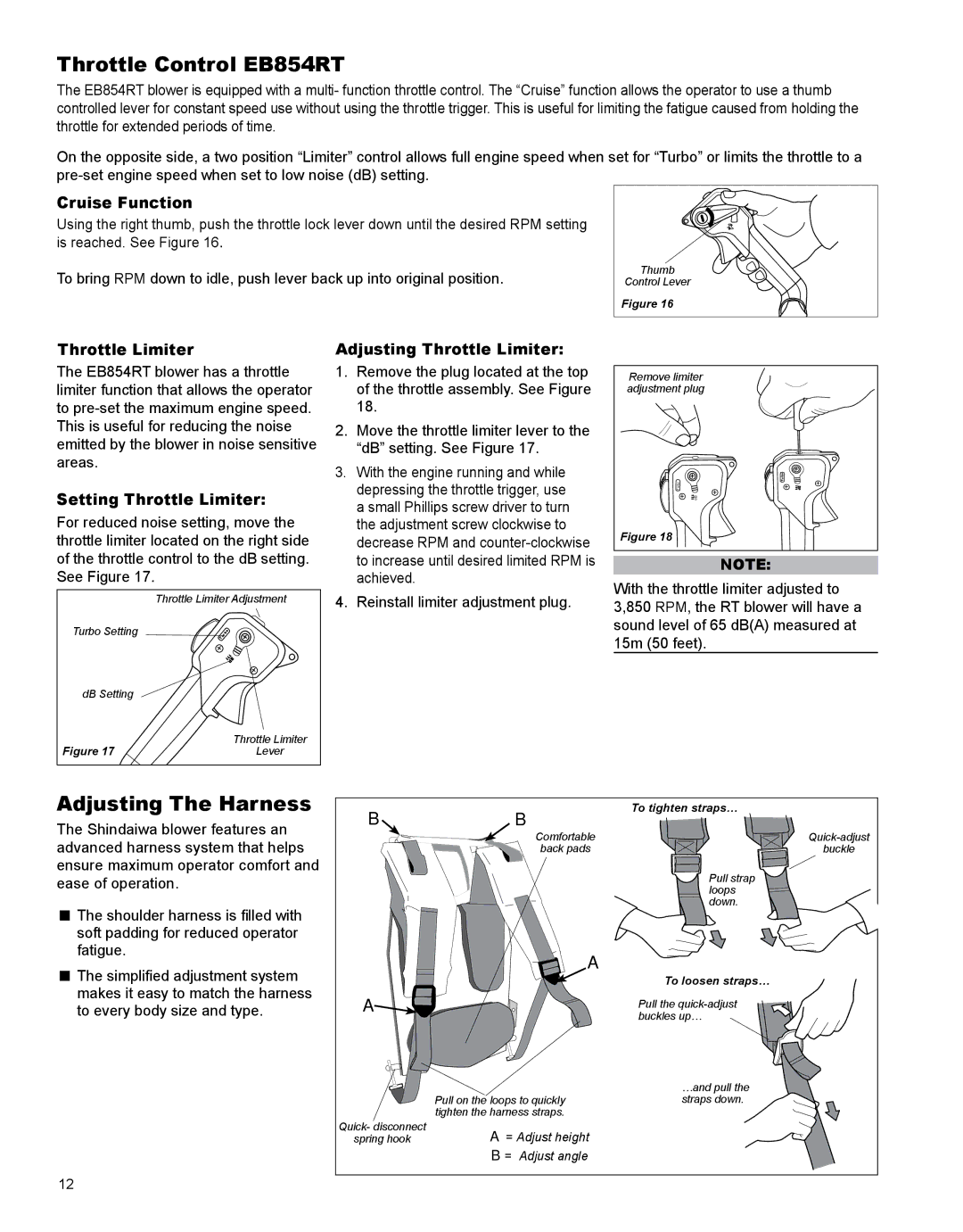 Shindaiwa X7501970601 manual Throttle Control EB854RT, Adjusting The Harness 