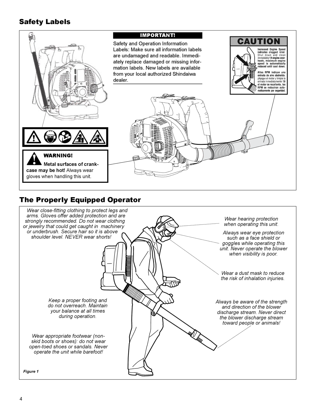 Shindaiwa X7501970601, EB854RT manual Safety Labels, Properly Equipped Operator 