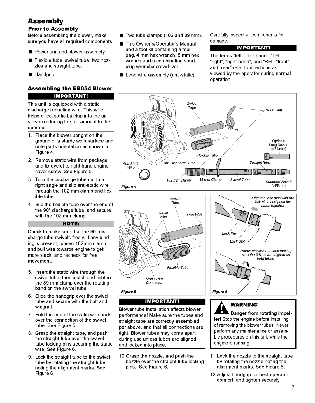 Shindaiwa X7501970601, EB854RT manual Prior to Assembly, Assembling the EB854 Blower 