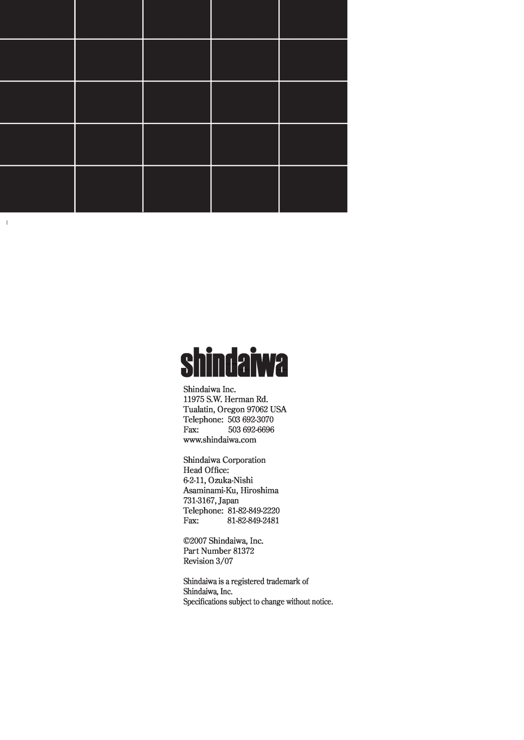 Shindaiwa T222, F222, 81372 Shindaiwa Inc, Shindaiwa Corporation Head Office, 6-2-11, Ozuka-Nishi Asaminami-Ku,Hiroshima 