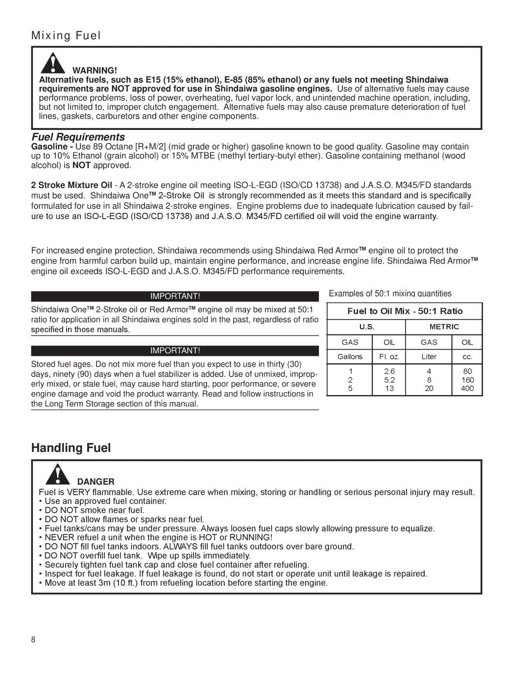 Shindaiwa HT231, X7502862800 manual Mixing Fuel, Fuel Requirements 