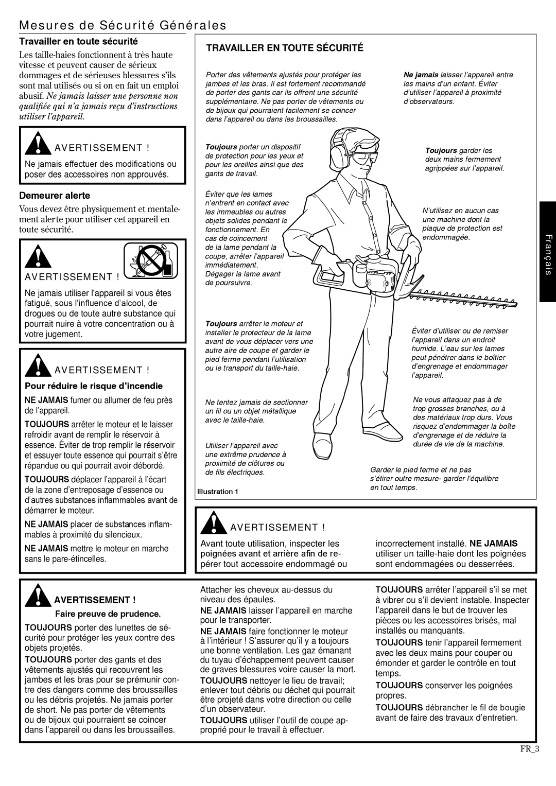 Shindaiwa DH2510/EVC, HT2510/EVC, EVC 81715 manual Mesures de Sécurité Générales, Travailler en toute sécurité 