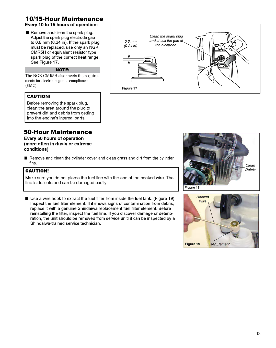 Shindaiwa HT254EF, X7502864200 manual 10/15-Hour Maintenance, Every 10 to 15 hours of operation 