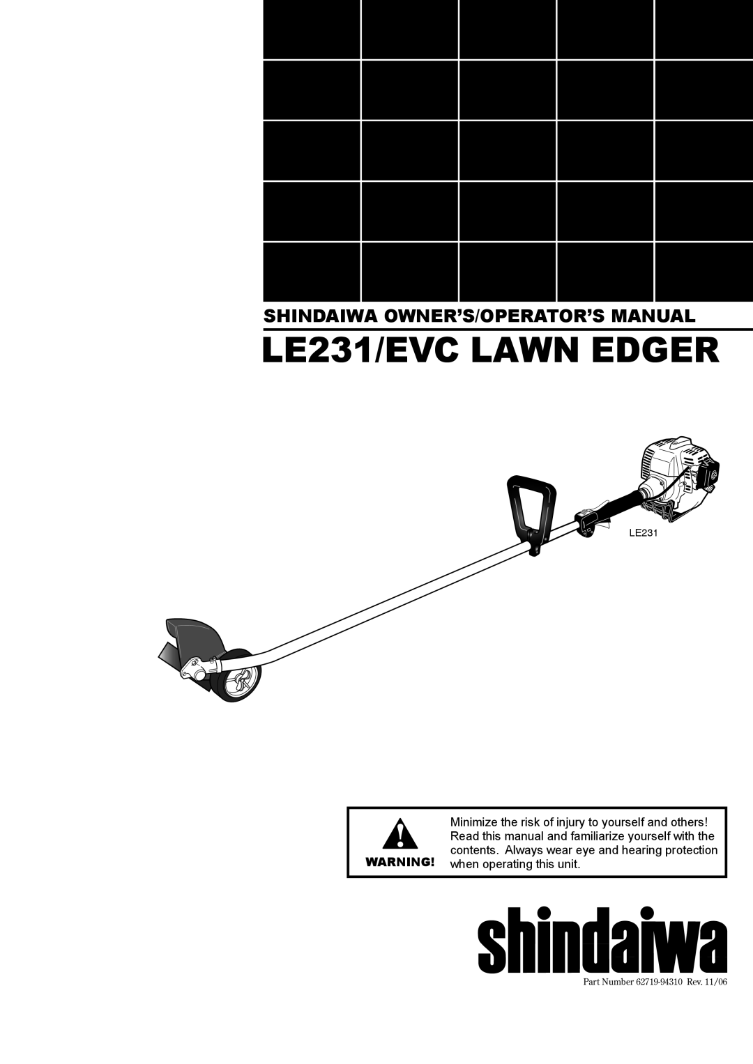 Shindaiwa 62719-94310 manual LE231/EVC Lawn Edger 