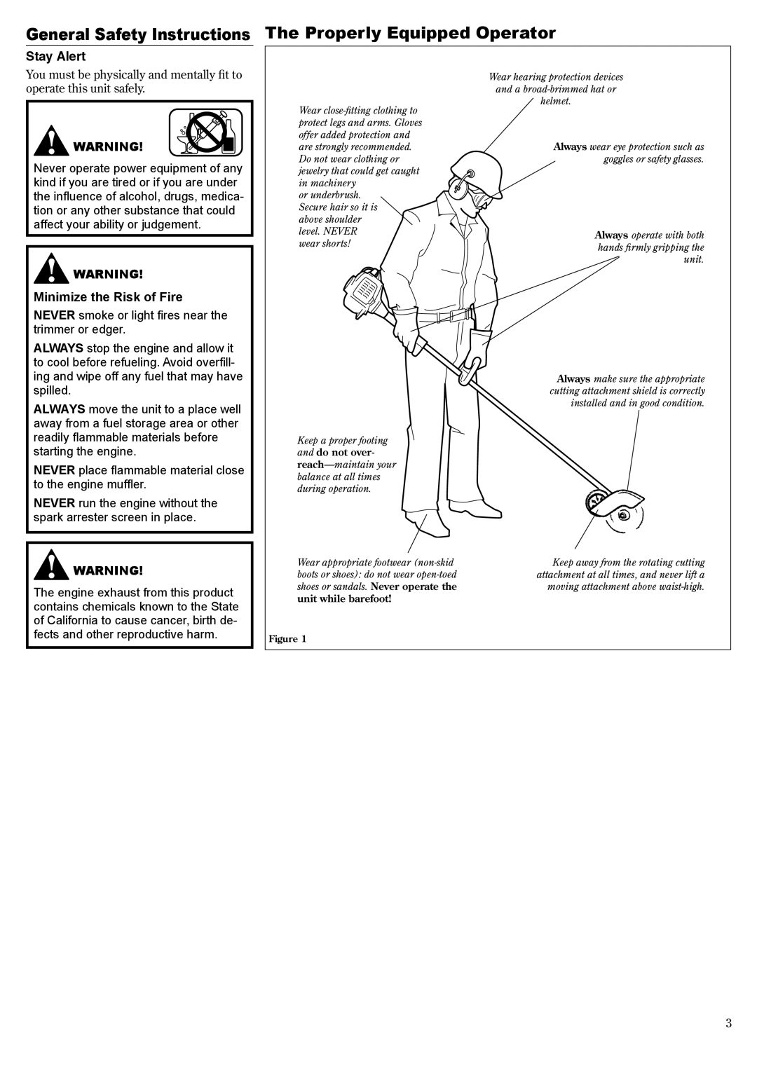 Shindaiwa LE231 manual General Safety Instructions The Properly Equipped Operator, Stay Alert, Minimize the Risk of Fire 