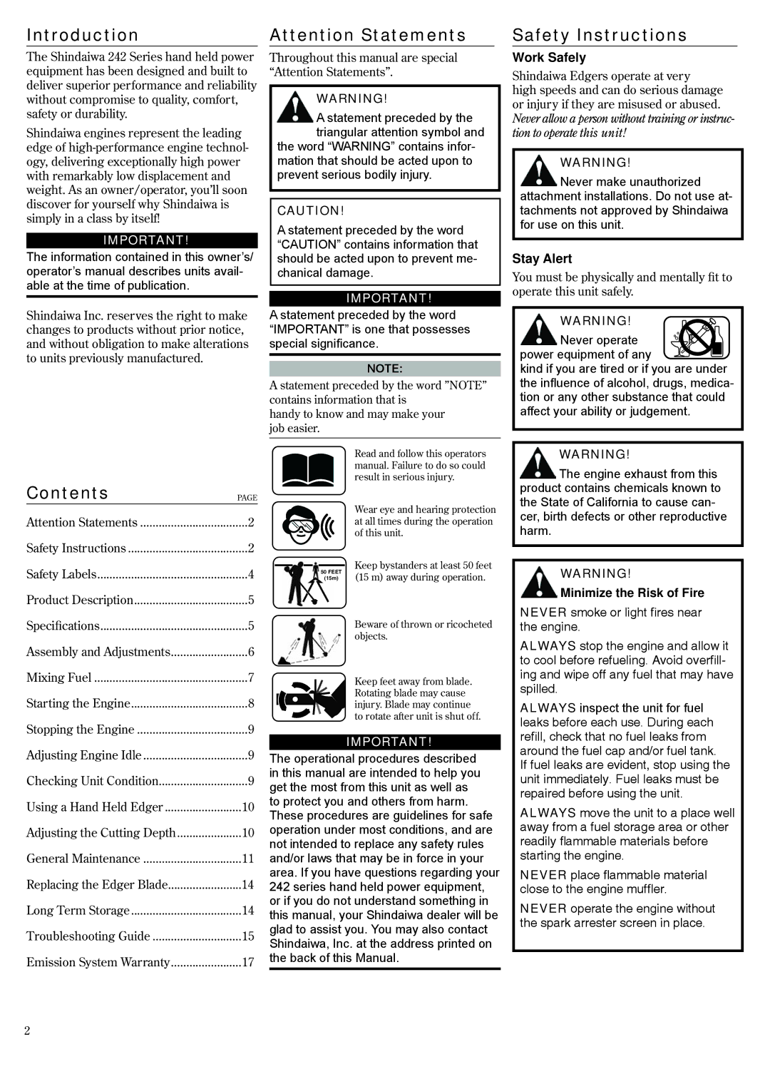 Shindaiwa LE242, 81532 manual Introduction, Safety Instructions, Contents 