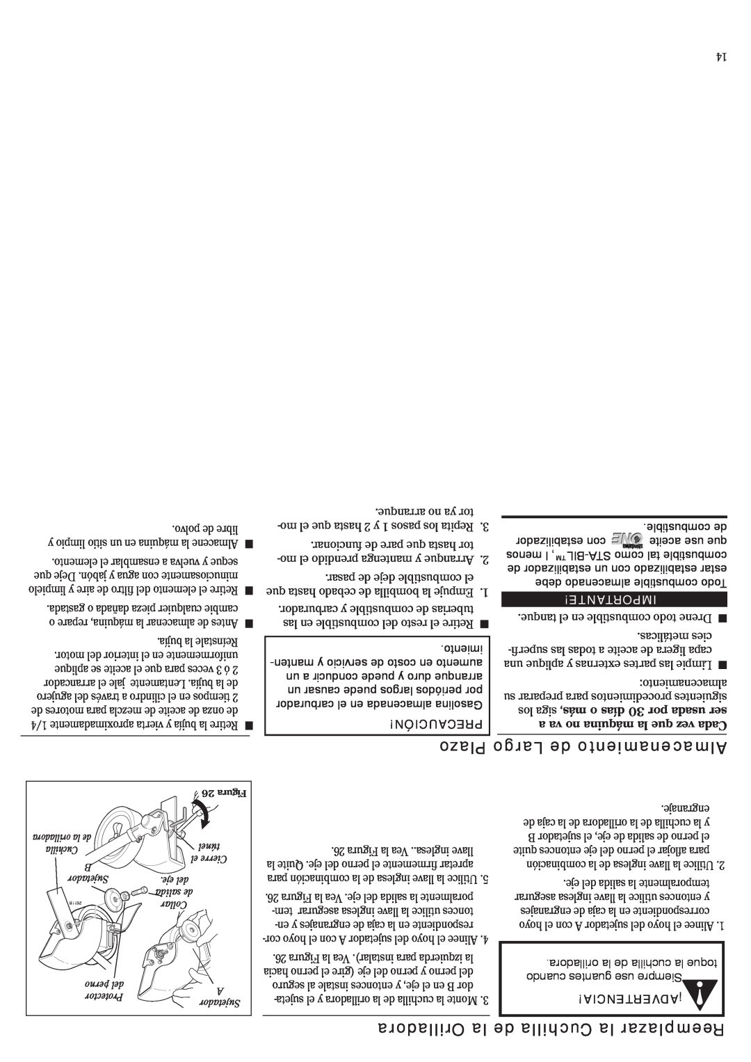 Shindaiwa 81532, LE242 manual Plazo Largo de Almacenamiento, Orilladora la de Cuchilla la Reemplazar, Precaución, Importante 