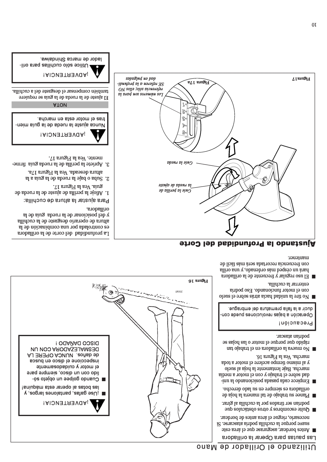 Shindaiwa 81532, LE242 manual Corte del Profundidad la Ajustando, Mano de Orillador el Utilizando, ¡Advertencia, Precaución 