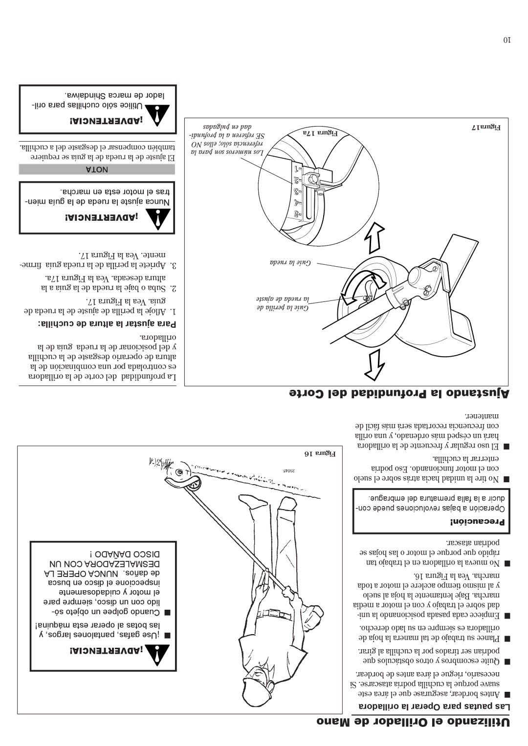 Shindaiwa 81604, LE242/EVC manual Corte del Profundidad la Ajustando, Mano de Orillador el Utilizando 