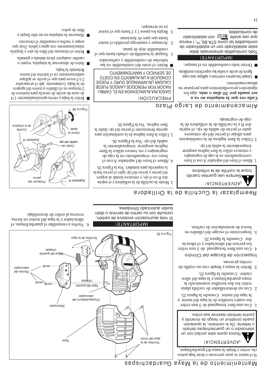 Shindaiwa 81719 Plazo Largo de Almacenamiento, Orilladora la de Cuchilla la Reemplazar, Cilindro del Escape de Inspección 