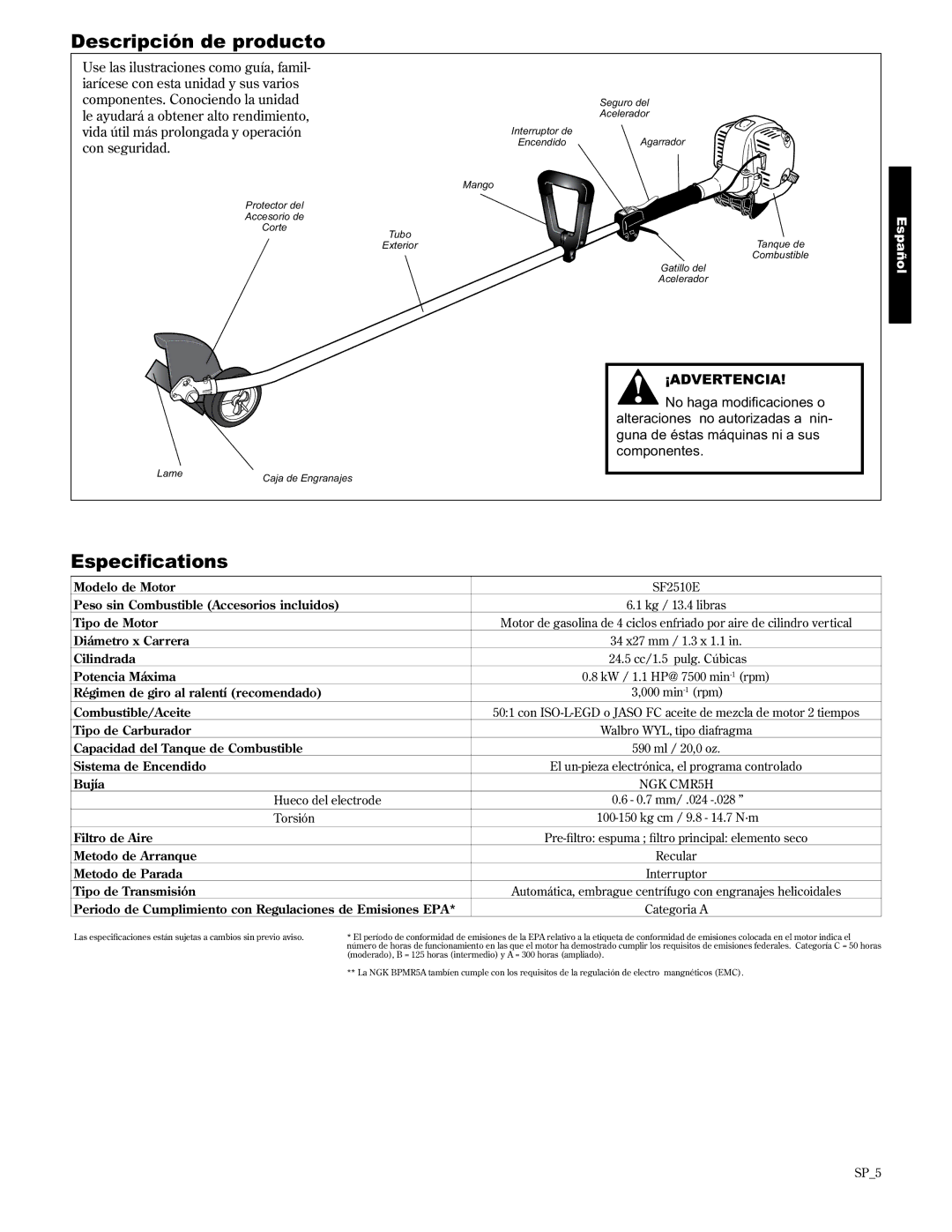 Shindaiwa 89307, LE2510/EVC manual Descripción de producto, Con seguridad 