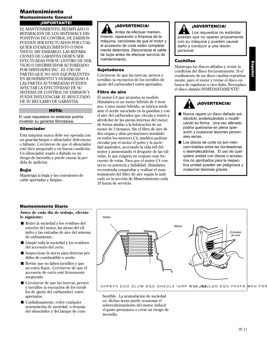 Shindaiwa 89307, LE2510/EVC manual Mantenimiento 