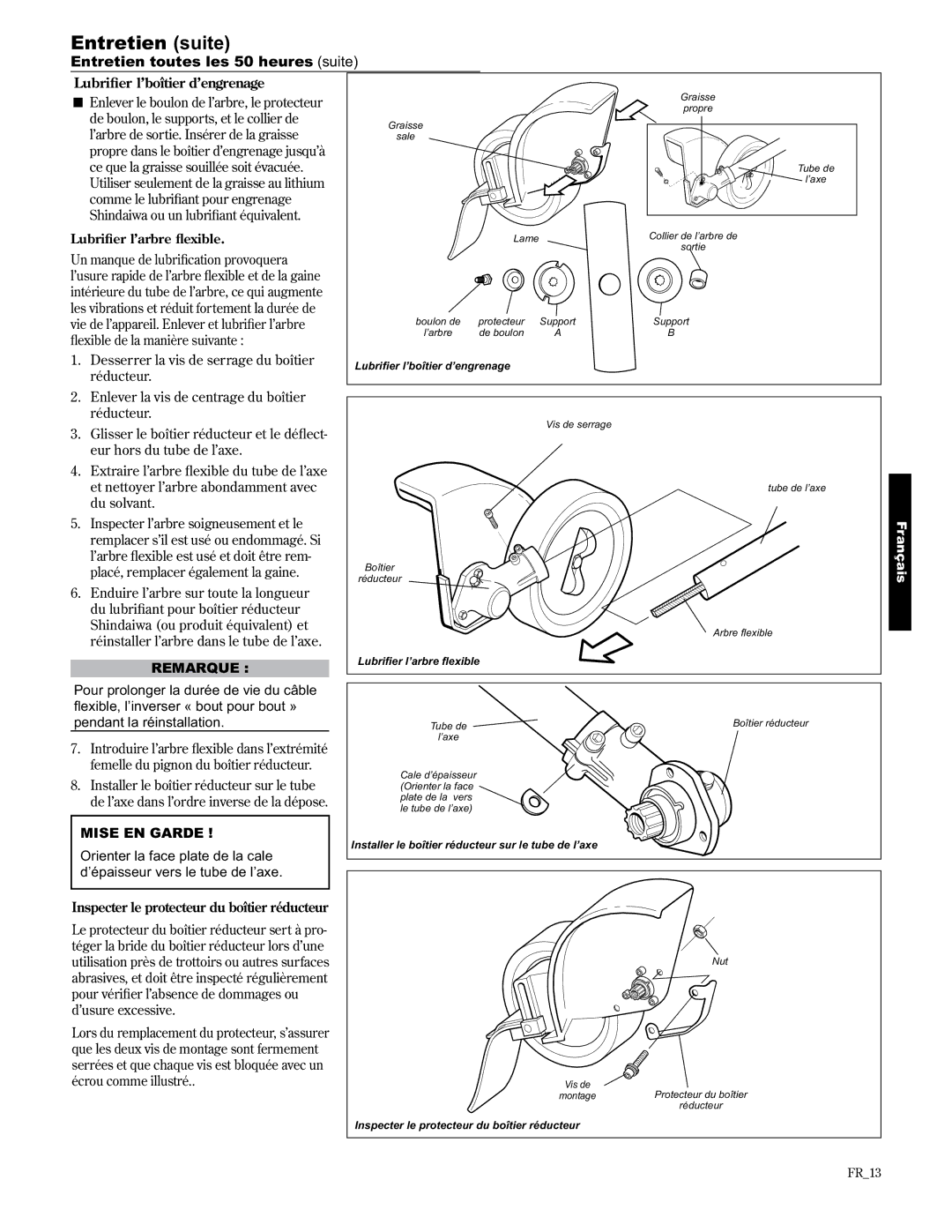 Shindaiwa 89307, LE2510/EVC manual Entretien toutes les 50 heures suite, Lubriﬁer l’boîtier d’engrenage 