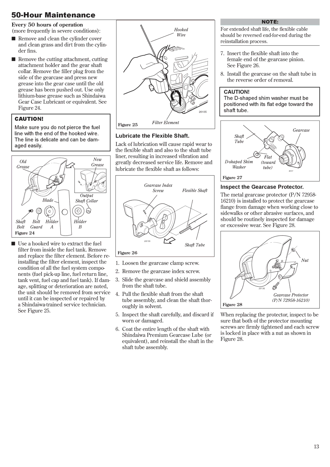 Shindaiwa LE261/EVC manual Lubricate the Flexible Shaft, Inspect the Gearcase Protector 