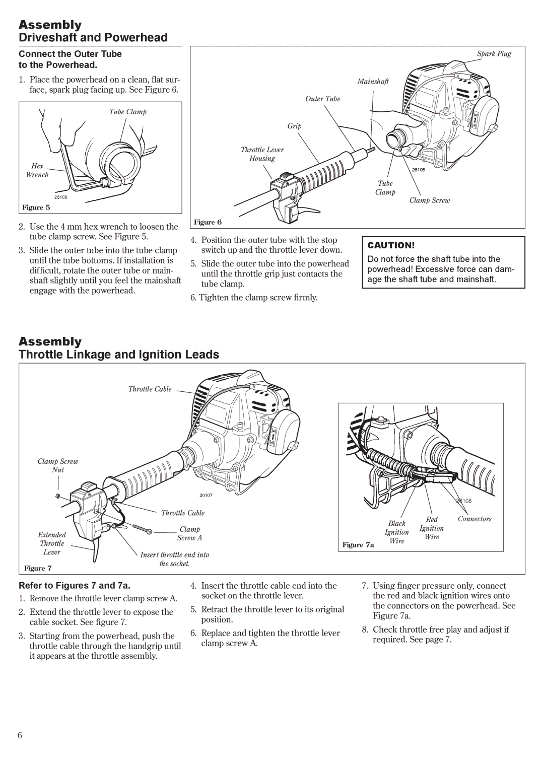 Shindaiwa LE261 Assembly Driveshaft and Powerhead, Assembly Throttle Linkage and Ignition Leads, Refer to Figures 7 and 7a 