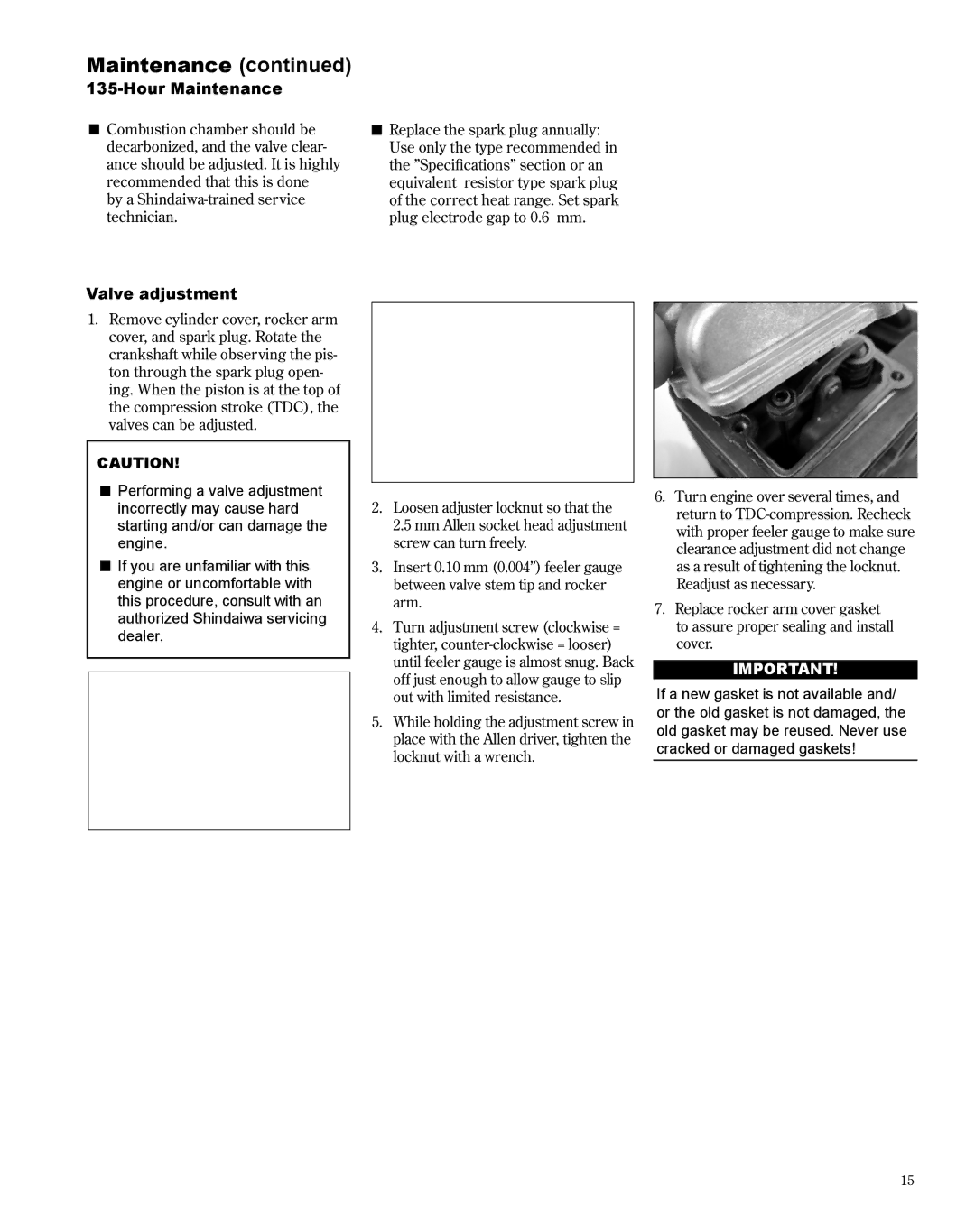 Shindaiwa M254 manual Valve adjustment 