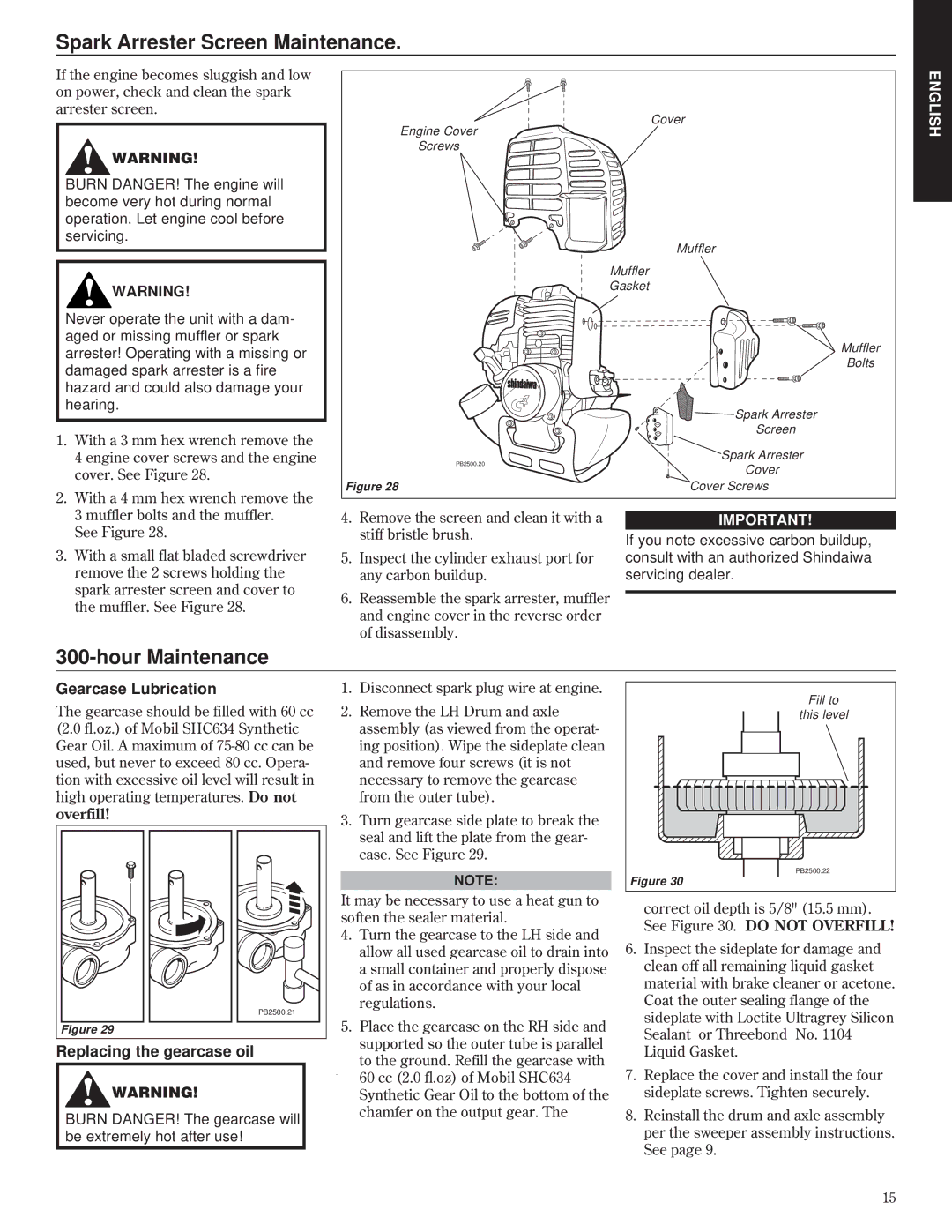 Shindaiwa 80732, PB2500 manual Spark Arrester Screen Maintenance, Gearcase Lubrication, Replacing the gearcase oil 