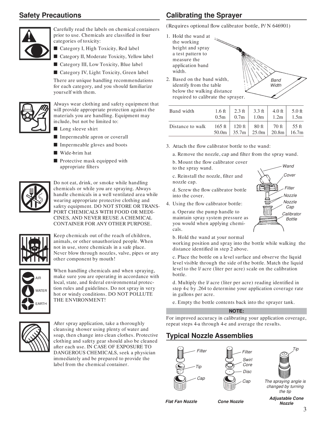 Shindaiwa 80555, SP210 manual Safety Precautions Calibrating the Sprayer 