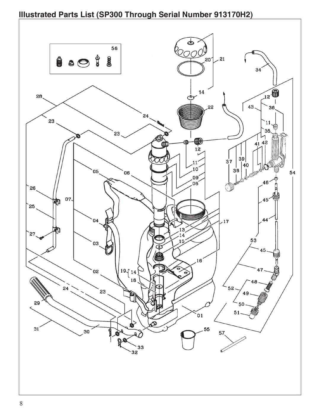 Shindaiwa 80709 manual Illustrated Parts List SP300 Through Serial Number 913170H2 