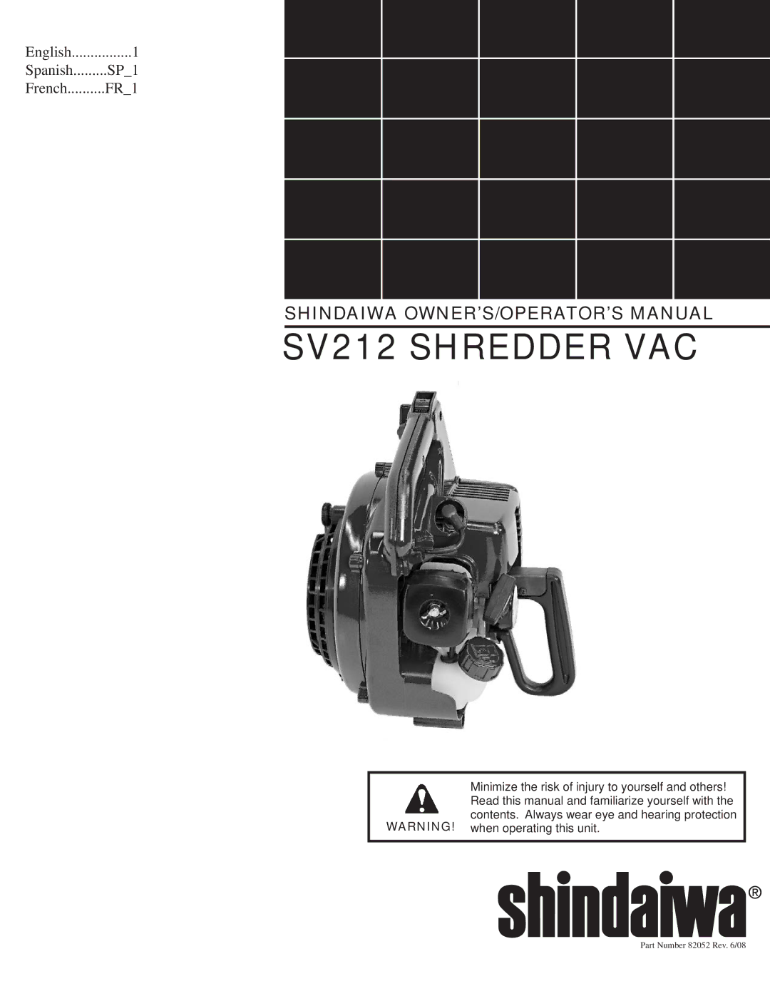 Shindaiwa 82052 manual SV212 Shredder VAC 