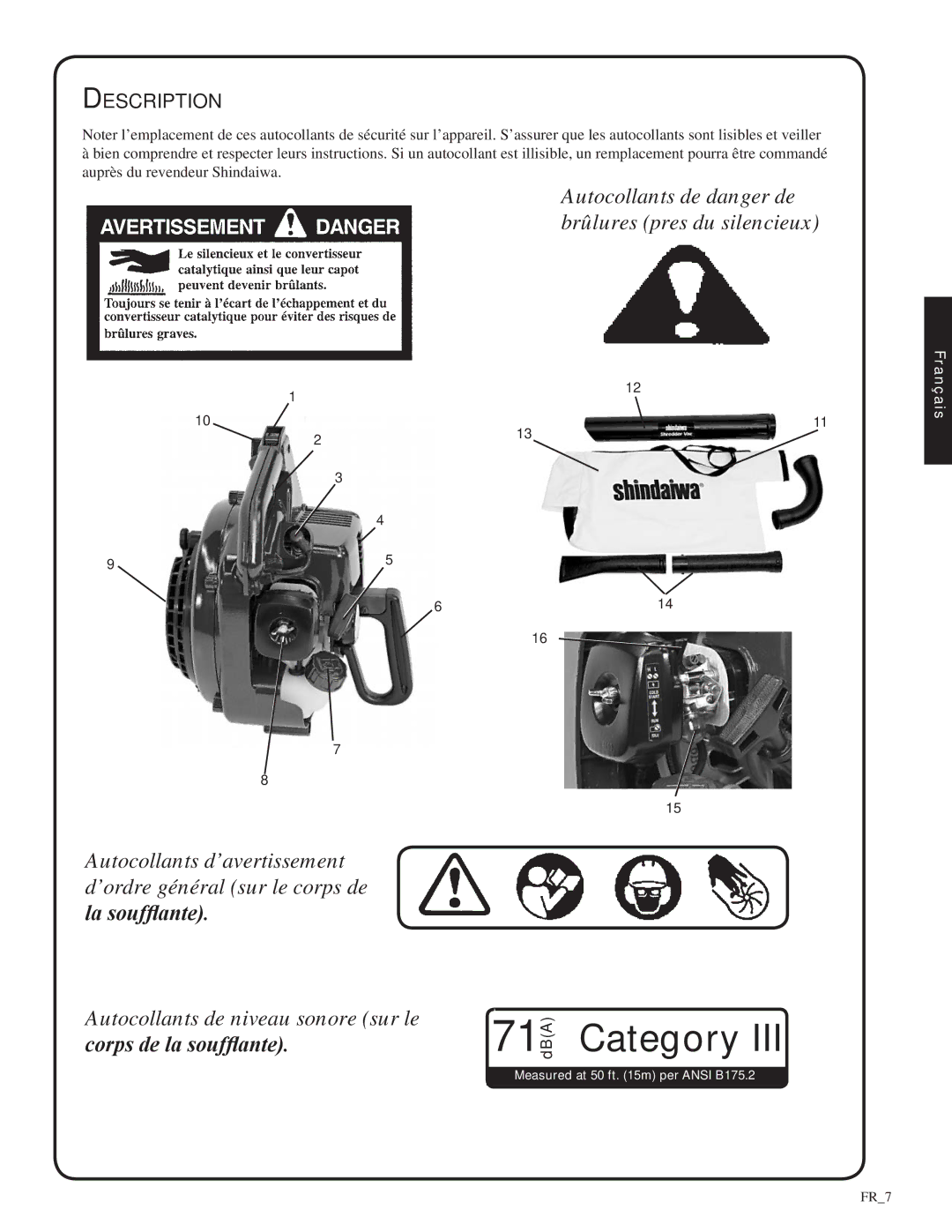 Shindaiwa 82052, SV212 manual Corps de la soufflante, Description 