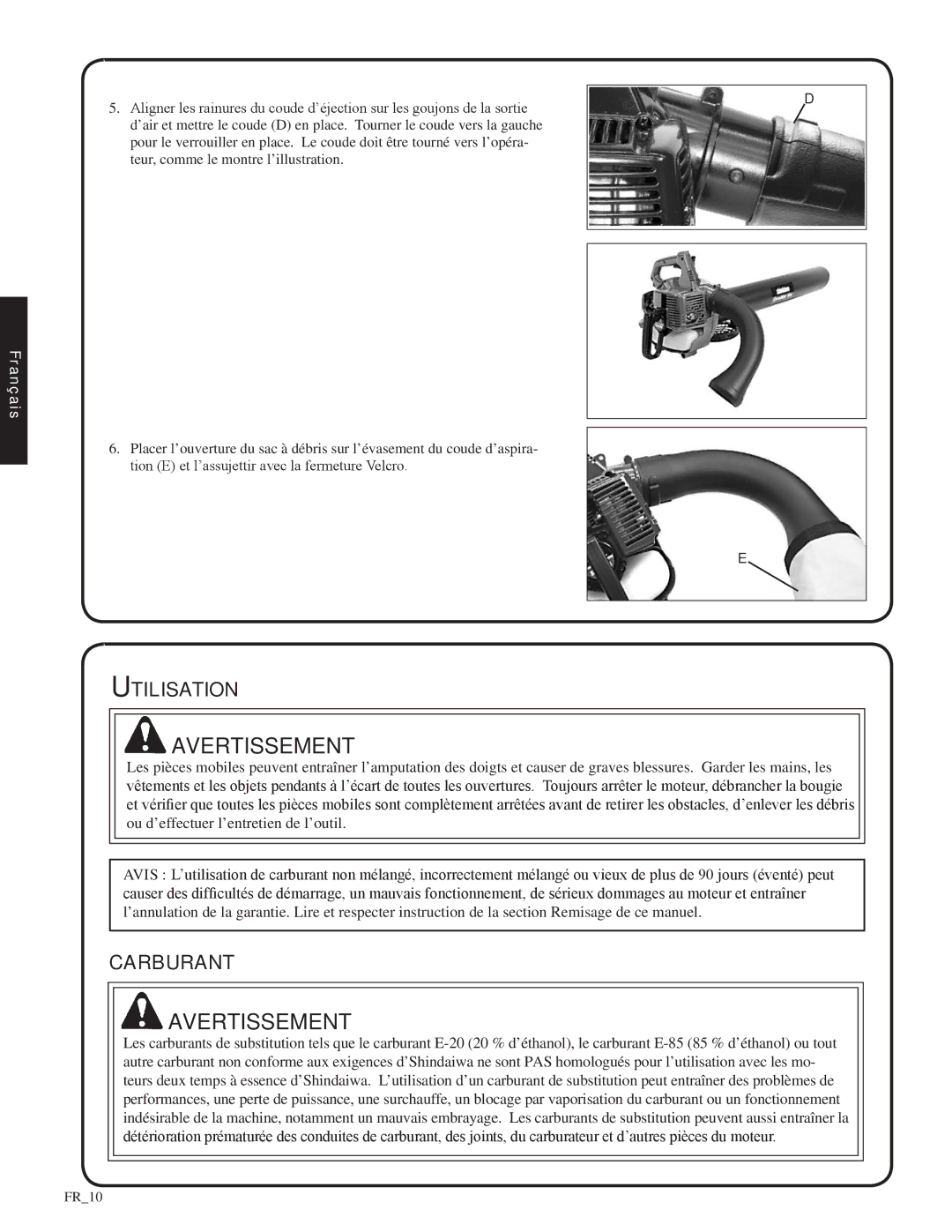 Shindaiwa SV212, 82052 manual Utilisation, Carburant 