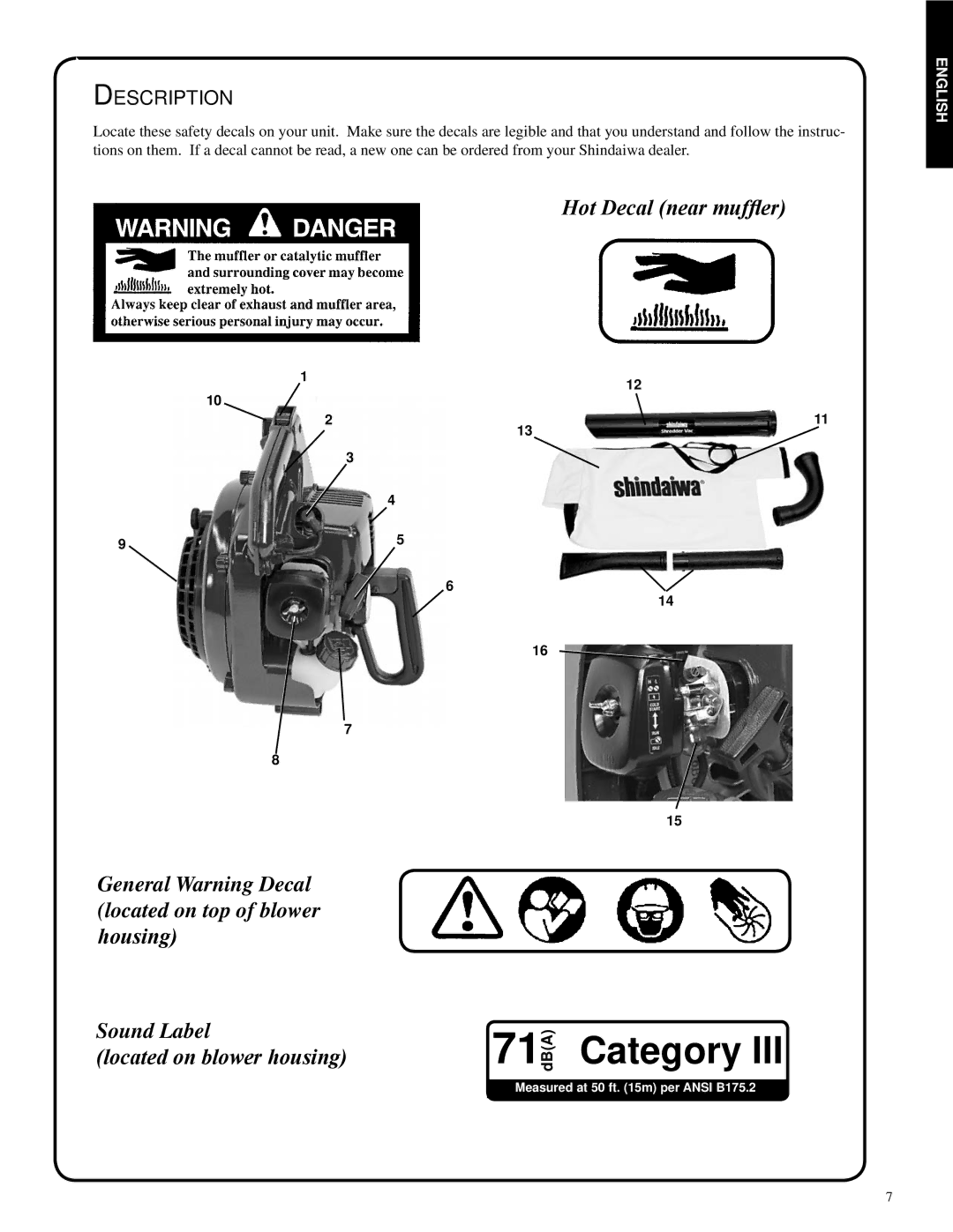 Shindaiwa 82052, SV212 manual Located on blower housing, Description 