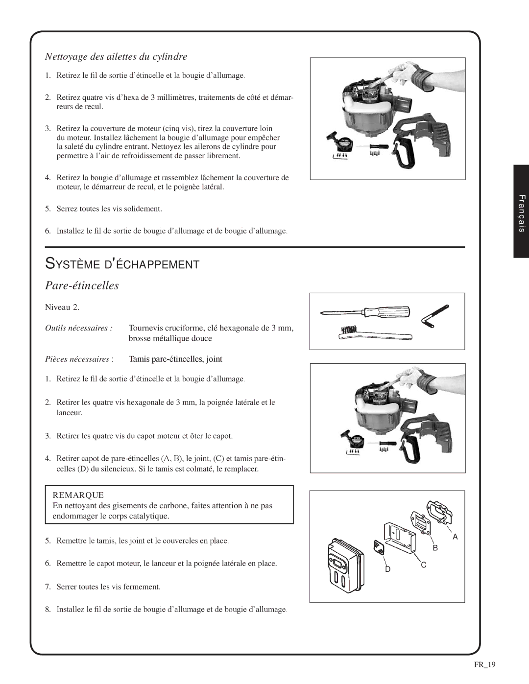 Shindaiwa 82052, SV212 manual Pare-étincelles, Système déchappement 