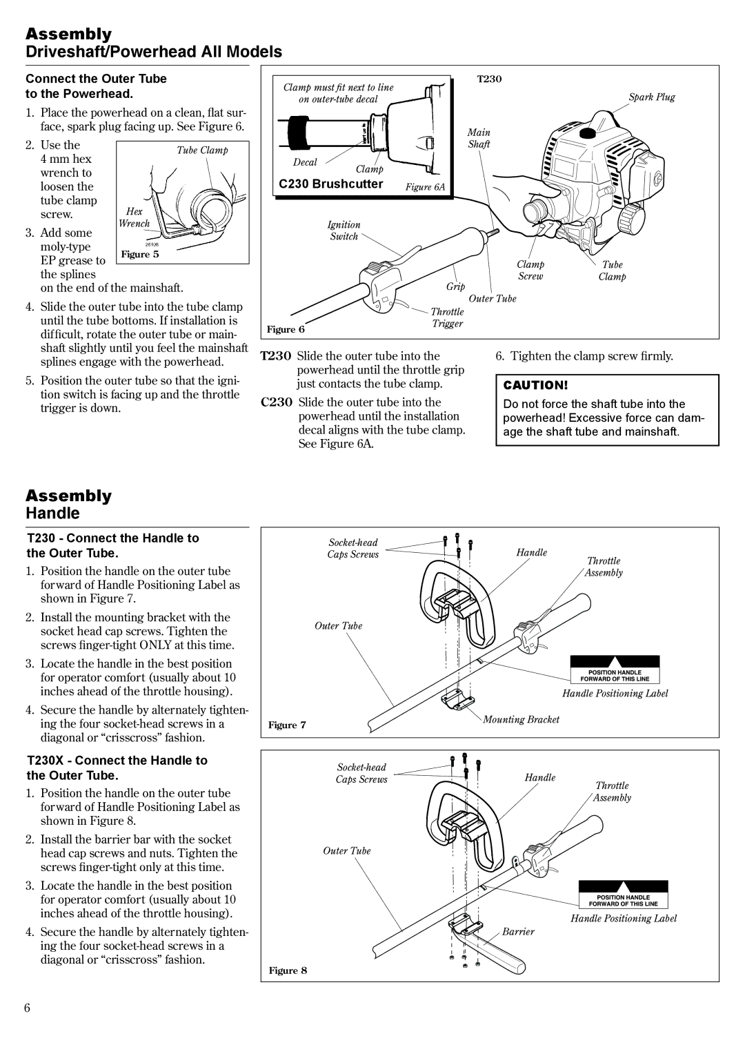 Shindaiwa T230 manual Assembly Driveshaft/Powerhead All Models, Assembly Handle 