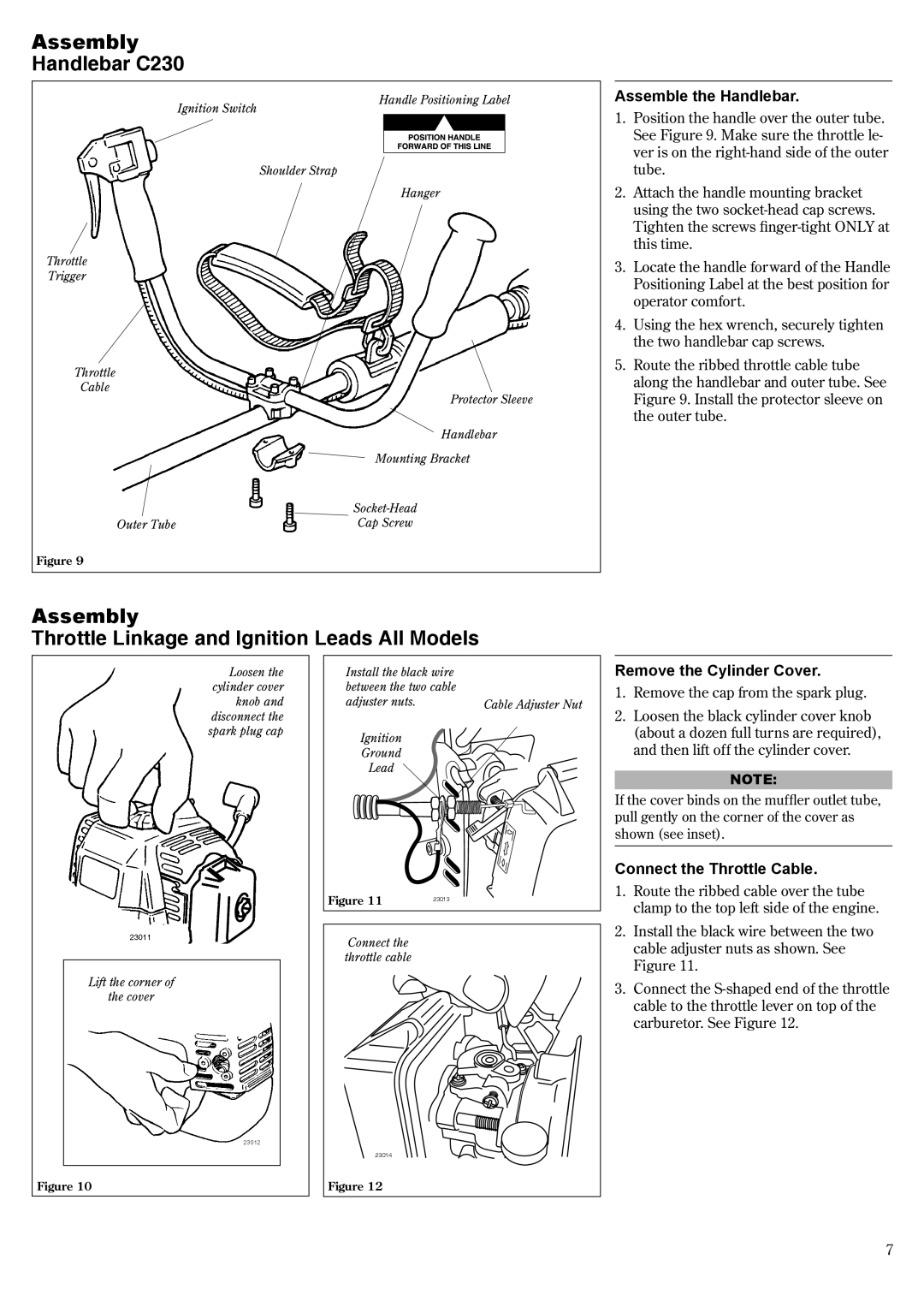 Shindaiwa T230 Assembly Handlebar C230, Assembly Throttle Linkage and Ignition Leads All Models, Assemble the Handlebar 