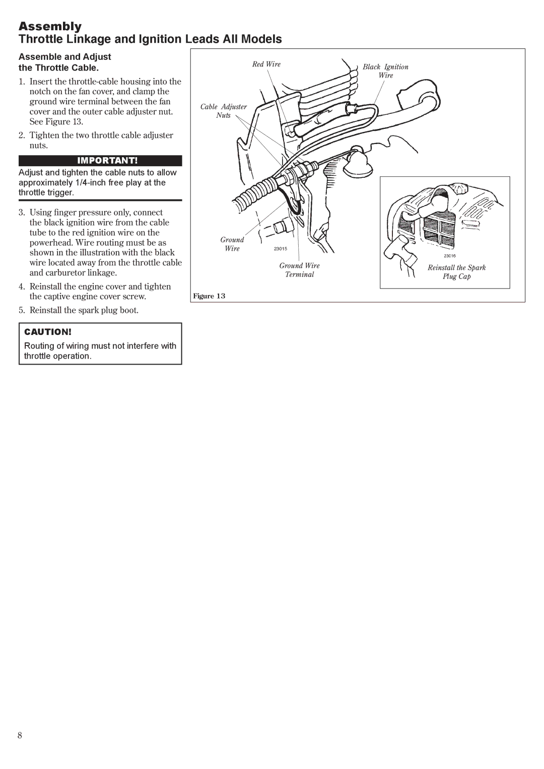 Shindaiwa T230 manual Assemble and Adjust Throttle Cable 