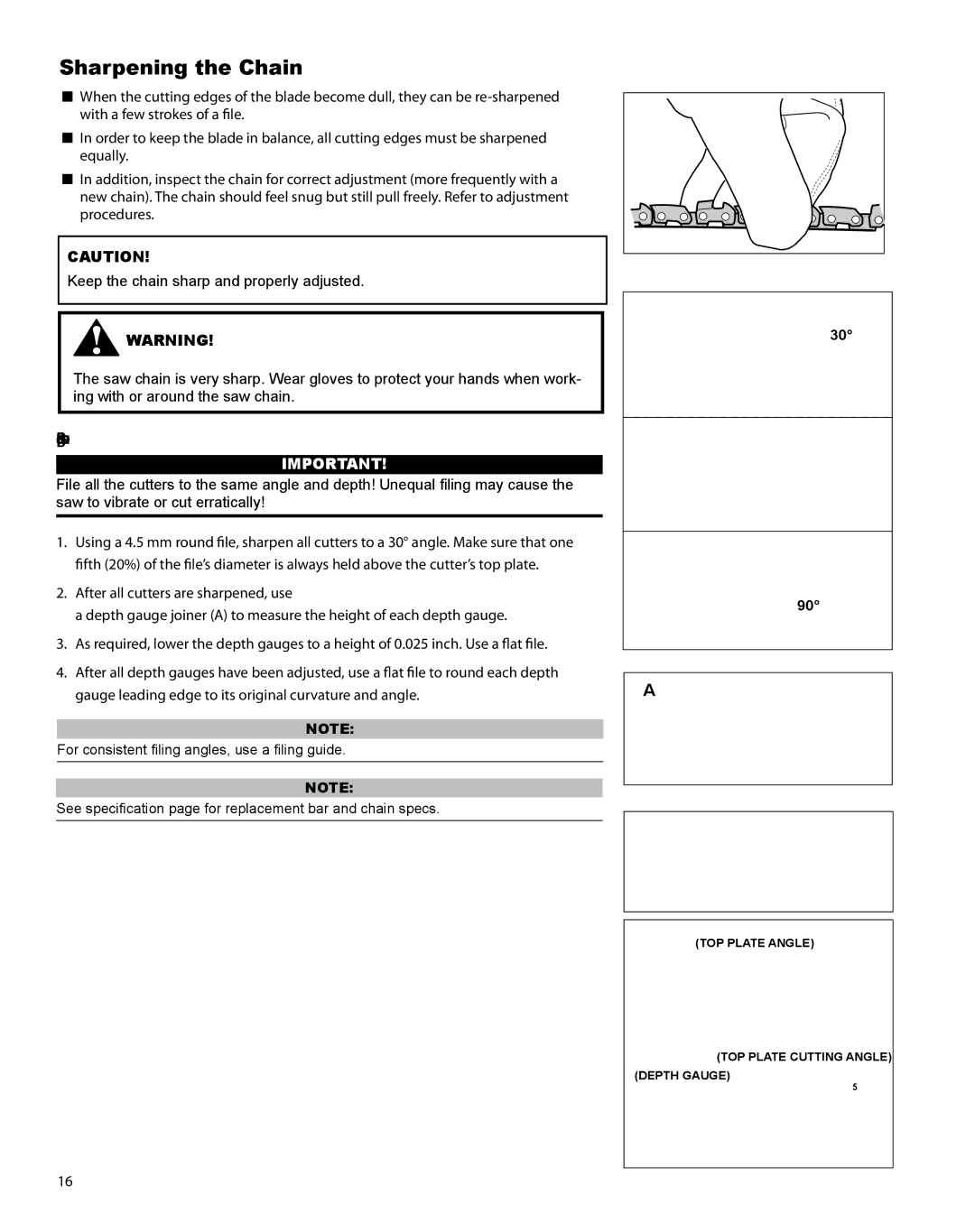 Shindaiwa T230 manual Sharpening the Chain, Sharpening Instructions 