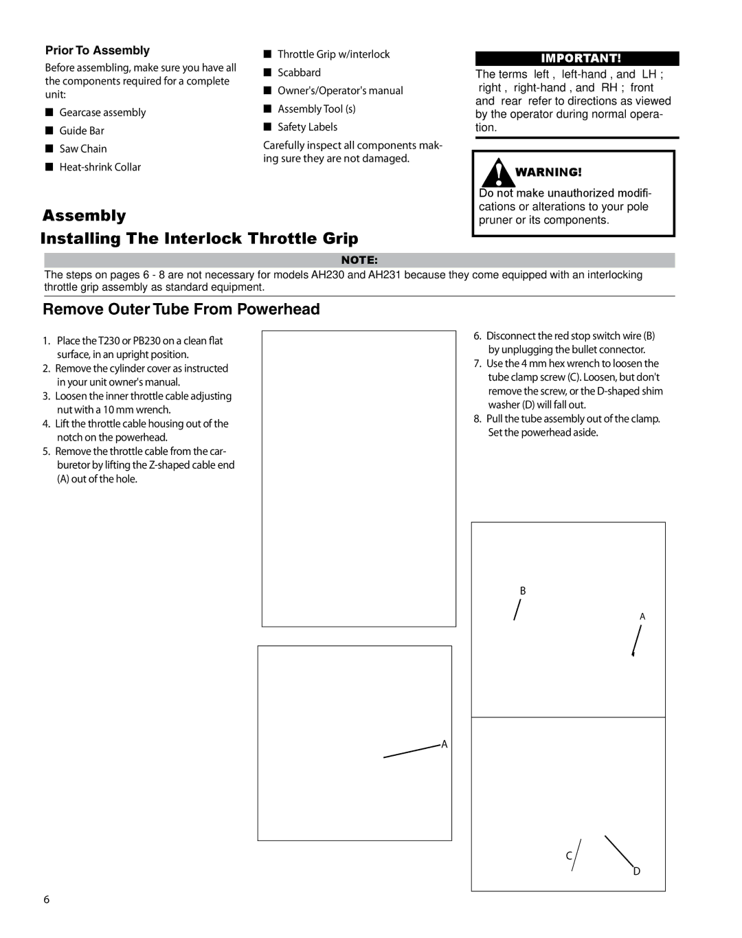 Shindaiwa T230 manual Assembly Installing The Interlock Throttle Grip, Remove Outer Tube From Powerhead 