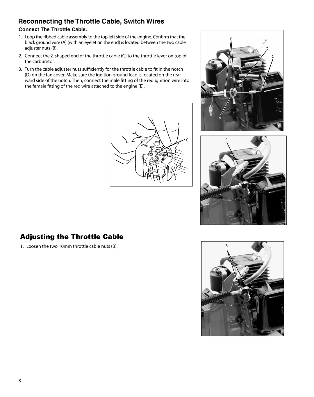 Shindaiwa T230 Reconnecting the Throttle Cable, Switch Wires, Adjusting the Throttle Cable, Connect The Throttle Cable 