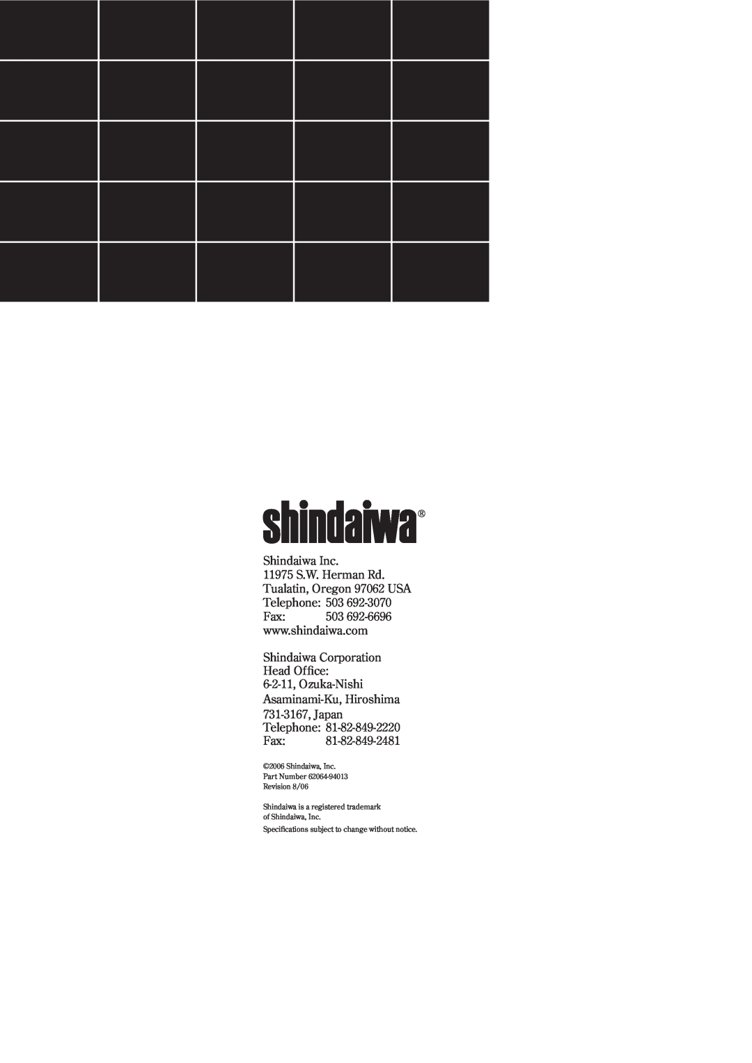Shindaiwa T230 manual Shindaiwa Inc 11975 S.W. Herman Rd Tualatin, Oregon 97062 USA, Telephone 
