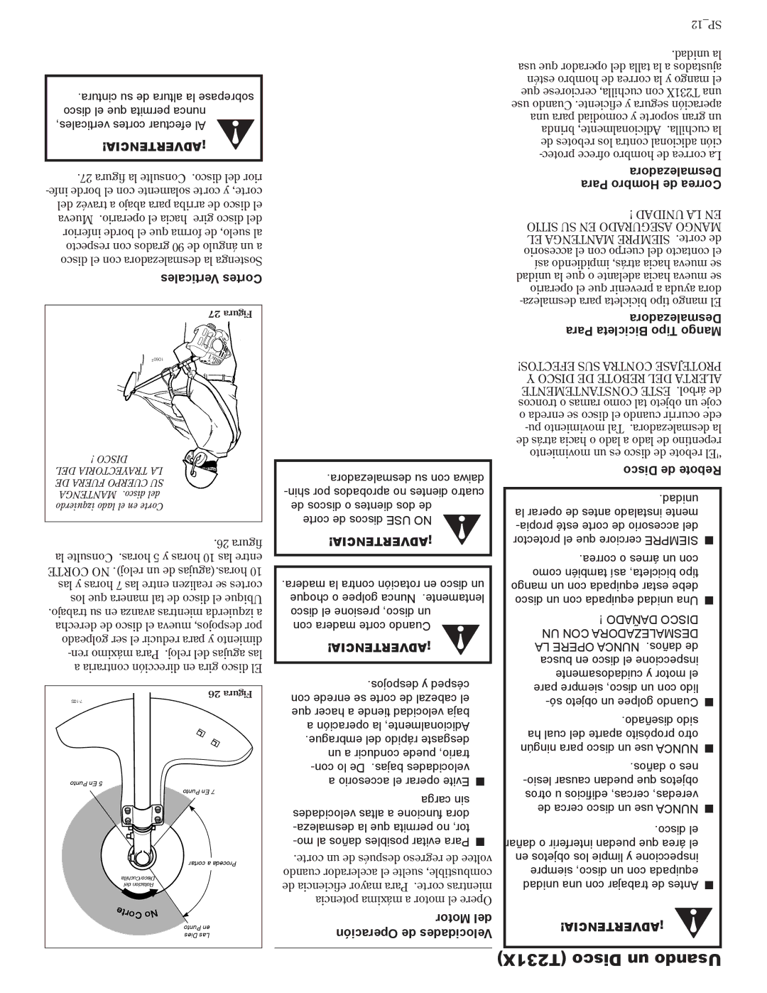 Shindaiwa 81601, T231X/EVC, T231/EVC manual T231X Disco un Usando 