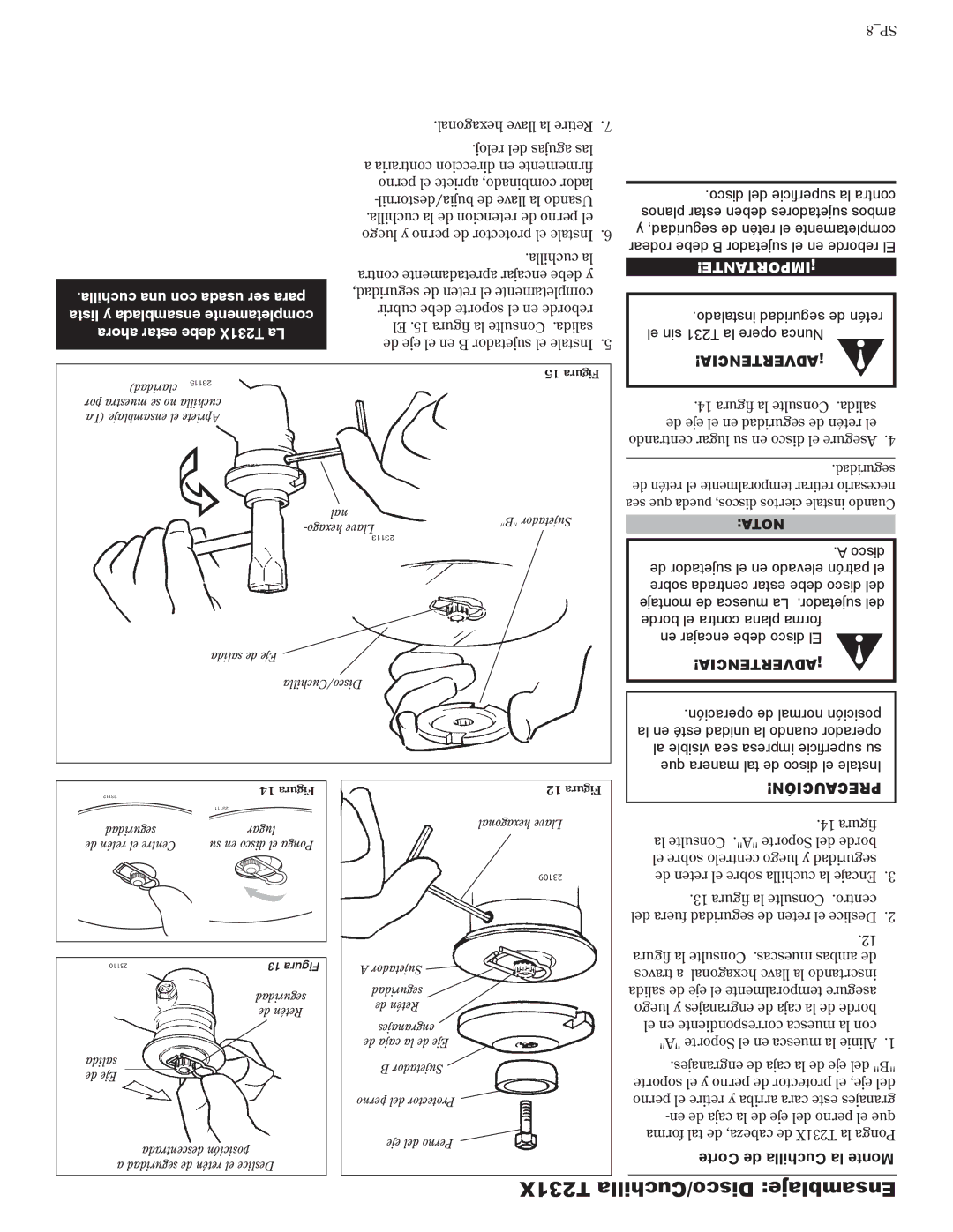 Shindaiwa T231X/EVC, T231/EVC, 81601 manual T231X Disco/Cuchilla Ensamblaje, Corte de Cuchilla la Monte 