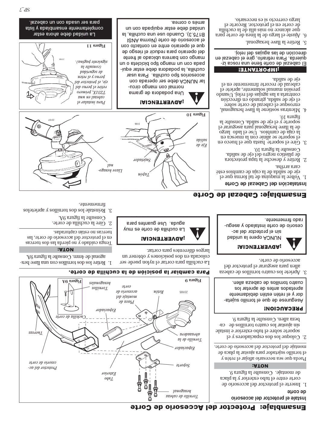 Shindaiwa T231/EVC, T231X/EVC, 81601 manual Corte de Cabezal Ensamblaje, Corte de Accesorio del Protector Ensamblaje 